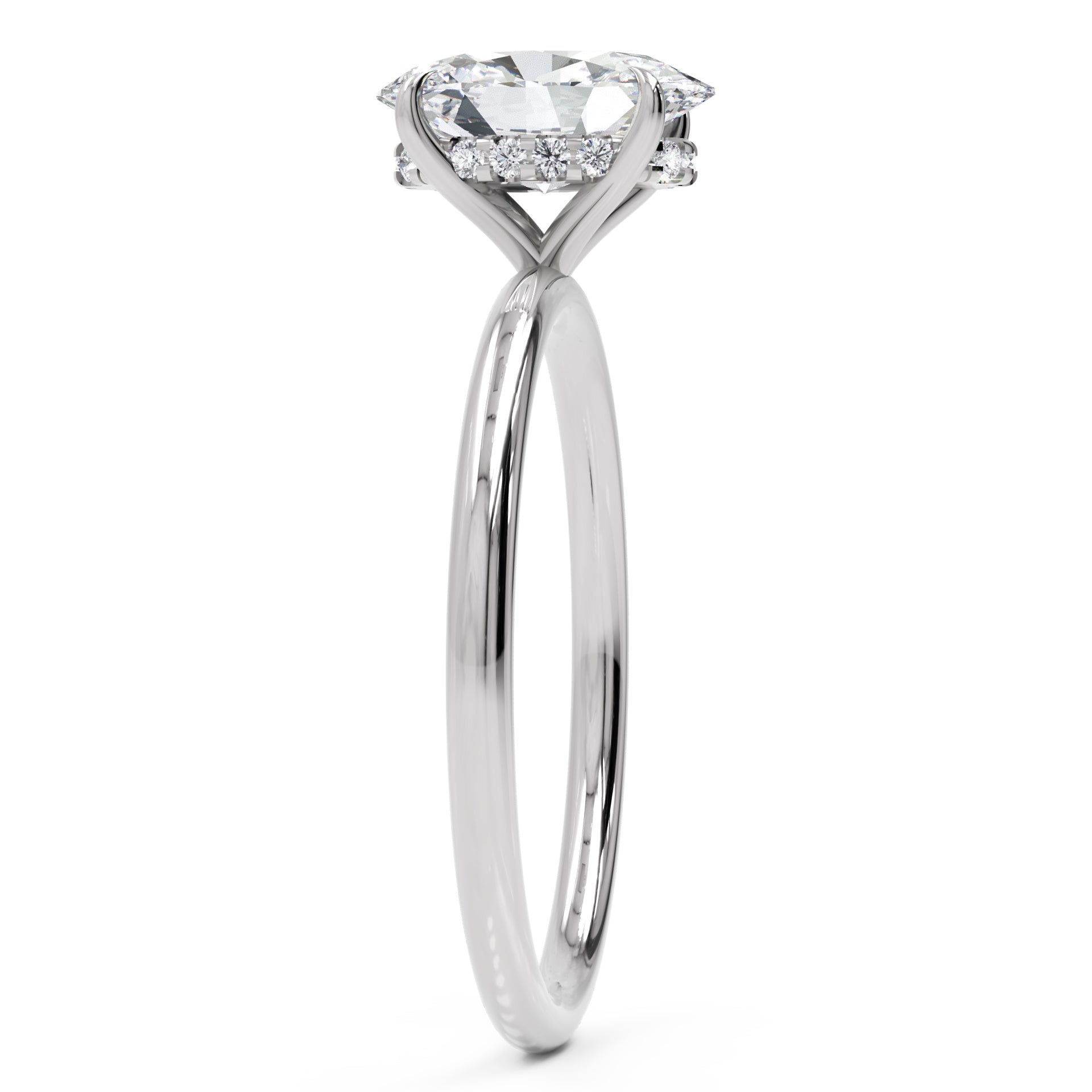 Inel de Logodnă Solitaire Oval cu Halo Ascuns din Aur 18k cu Moissanite de 1.2 ct din Platina - Castelo.ro