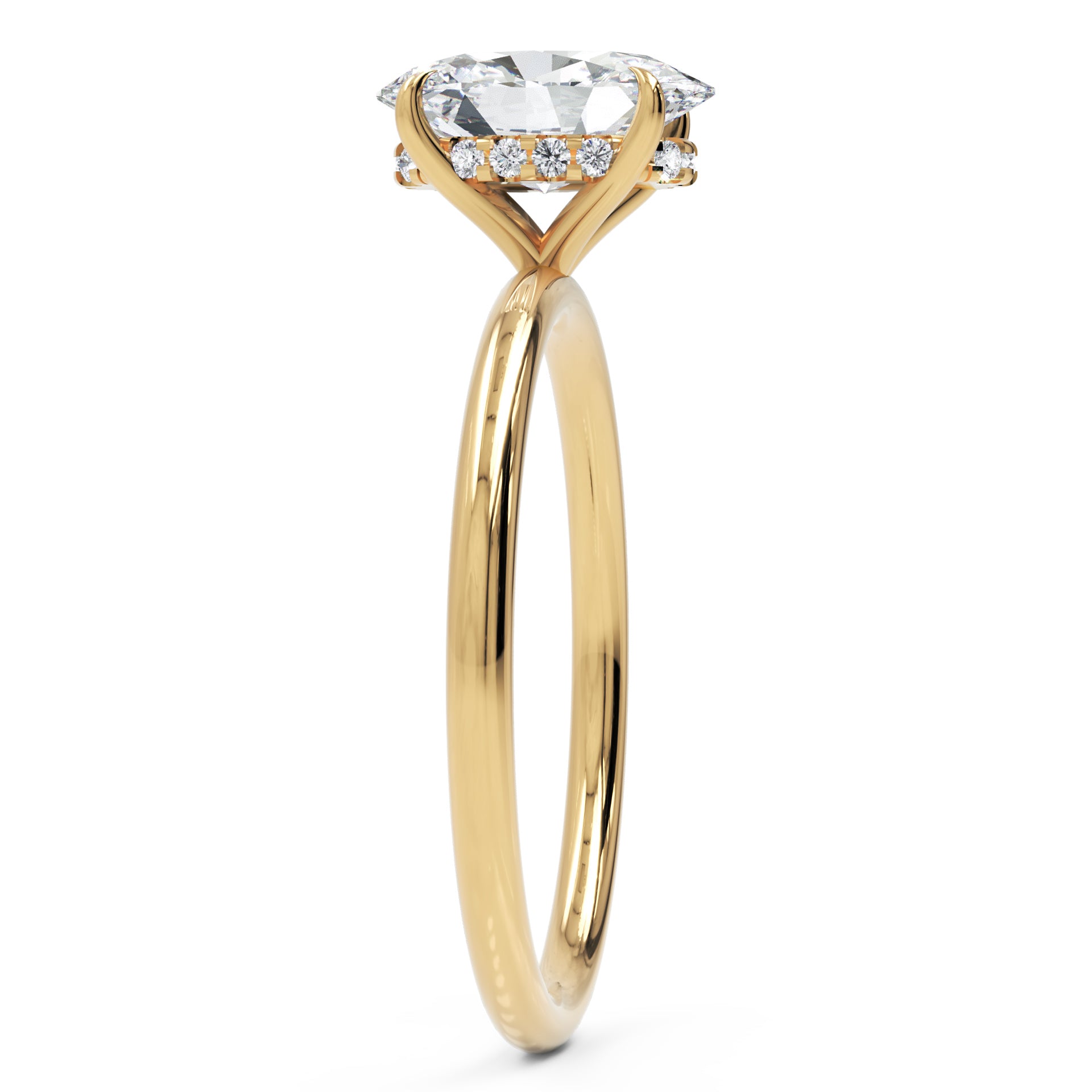 Inel de Logodnă Solitaire Oval cu Halo Ascuns din Aur 14k cu Diamant Creat în Laborator de 1.2 ct din 14k Aur Galben - Castelo.ro