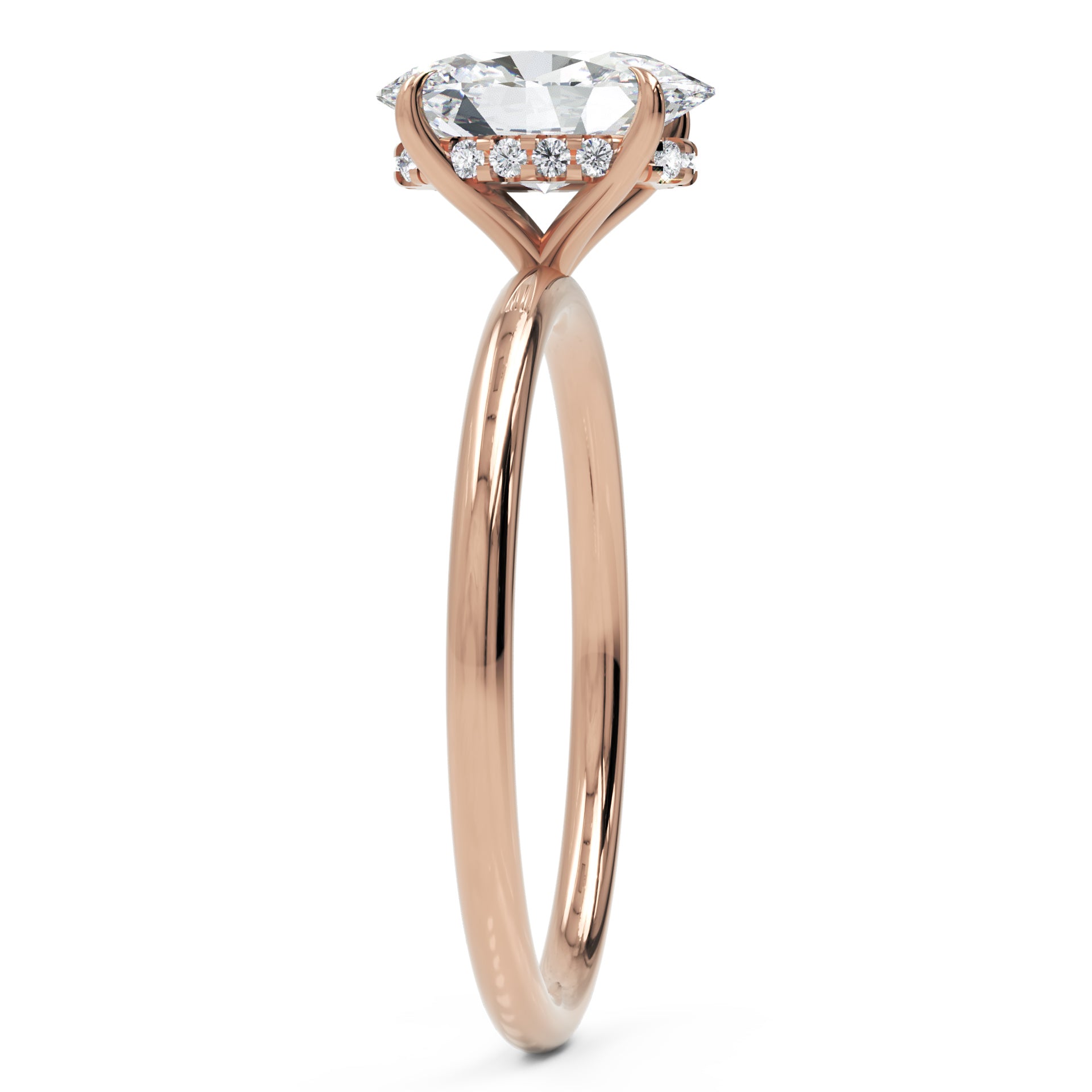 Inel de Logodnă Solitaire Oval cu Halo Ascuns din Aur 14k cu Moissanite de 1.2 ct din 14k Aur Roz - Castelo.ro