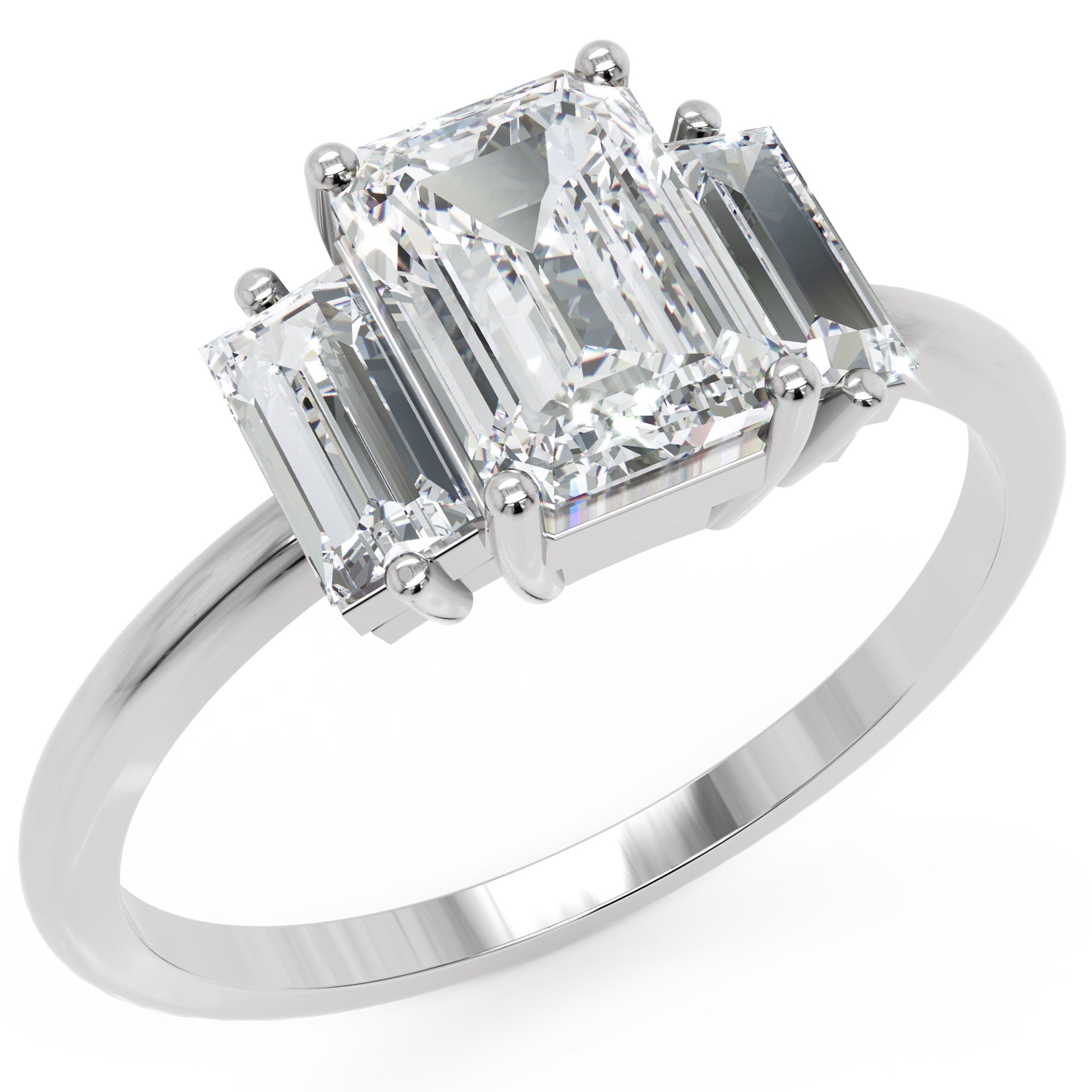 Inel de Logodnă din Aur 14k cu Trei Moissanite Tăietură Smarald de 1.4 ct din 14k Aur Alb - Castelo.ro