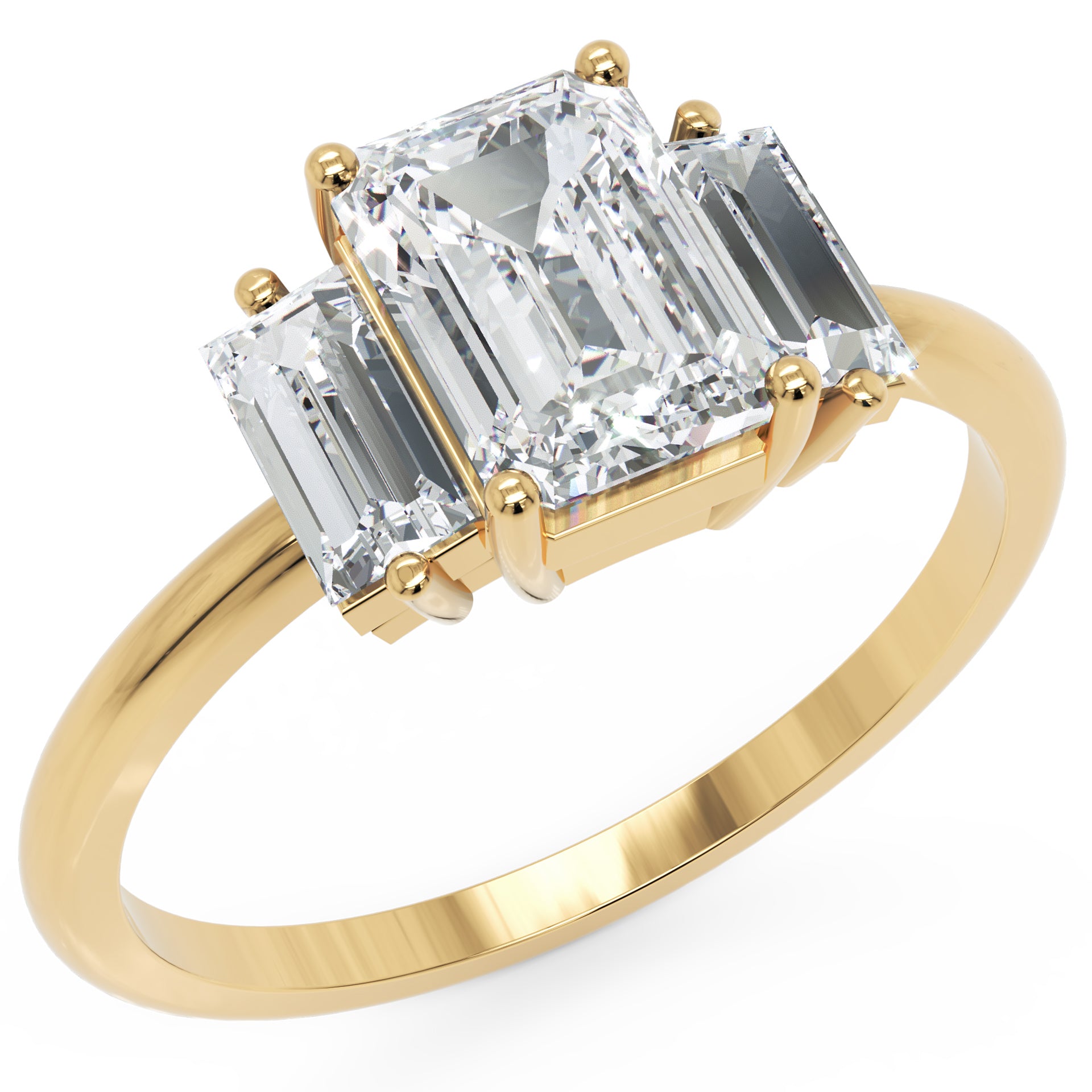 Inel de Logodnă din Aur 14k cu Trei Moissanite Tăietură Smarald de 1.4 ct din 14k Aur Galben - Castelo.ro