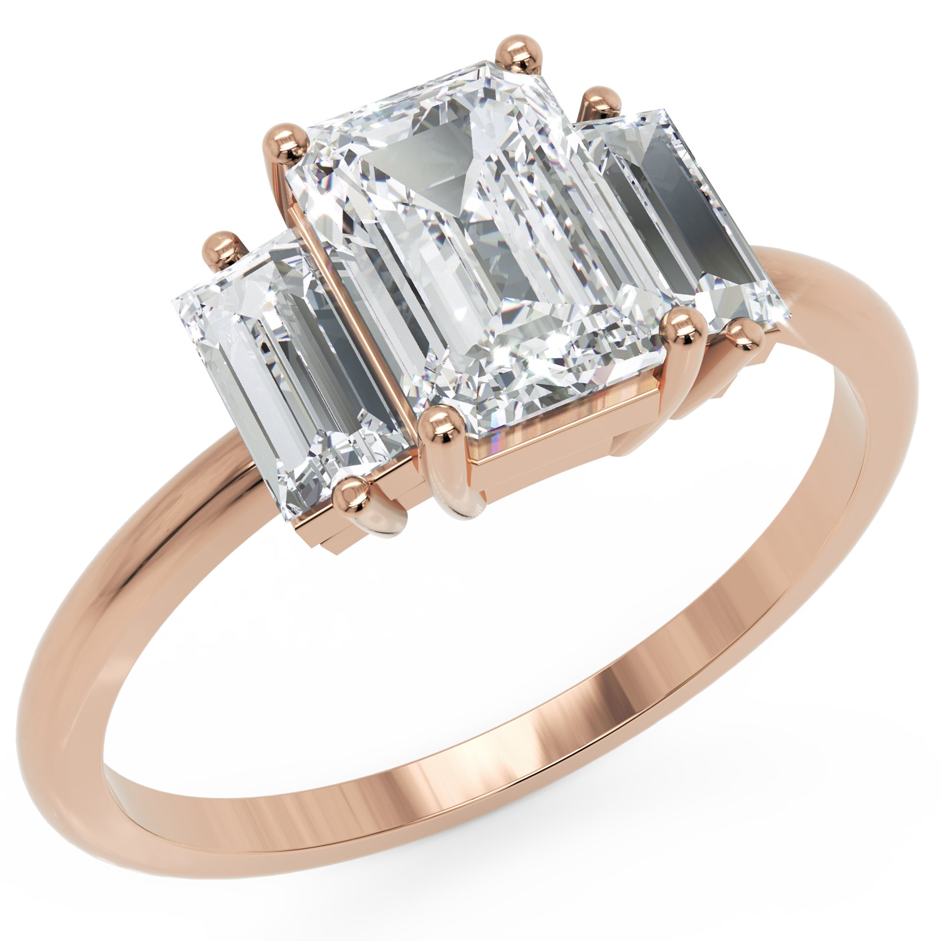 Inel de Logodnă din Aur 14k cu Trei Moissanite Tăietură Smarald de 1.4 ct din 14k Aur Roz - Castelo.ro