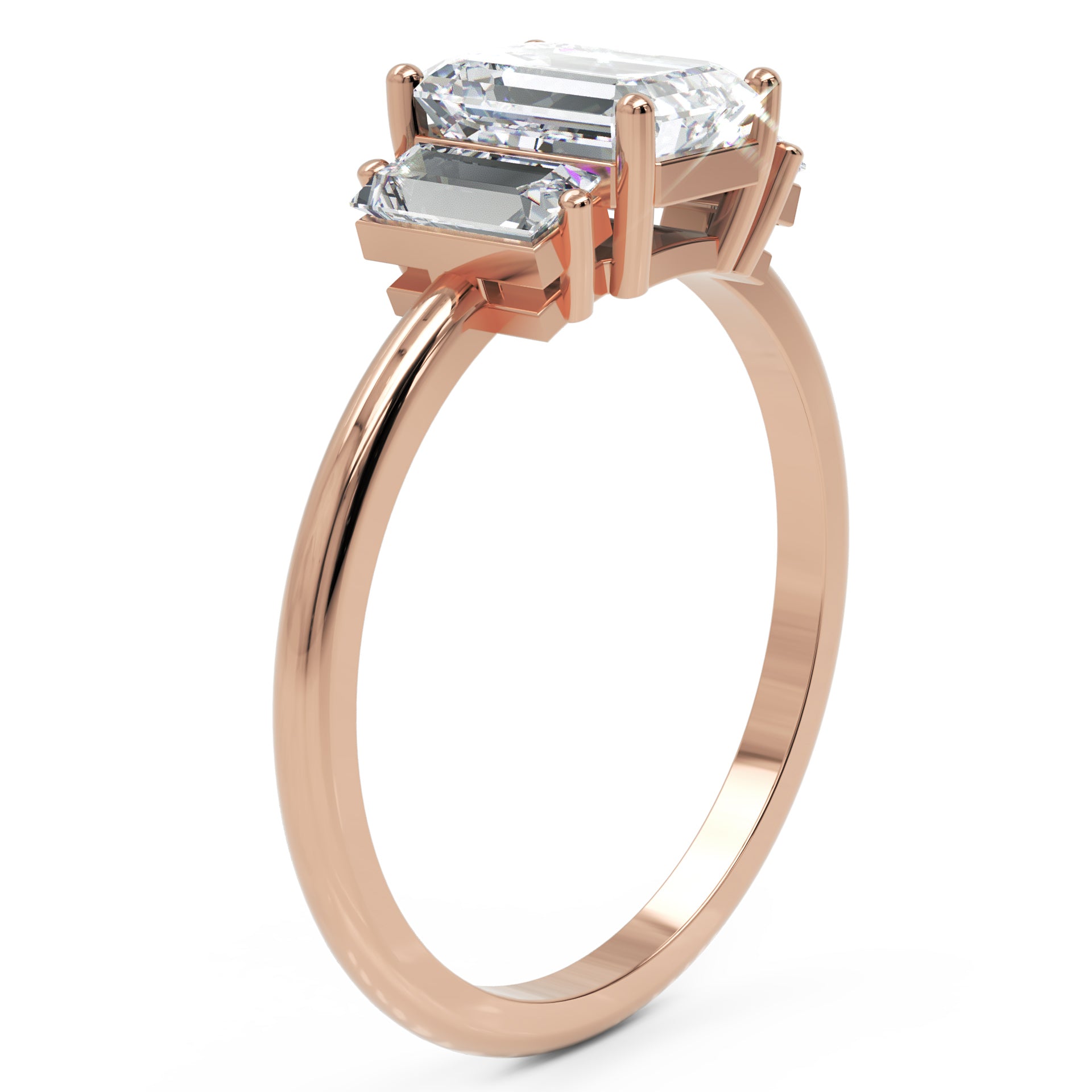 Inel de Logodnă din Aur 14k cu Trei Moissanite Tăietură Smarald de 1.4 ct din 14k Aur Roz - Castelo.ro