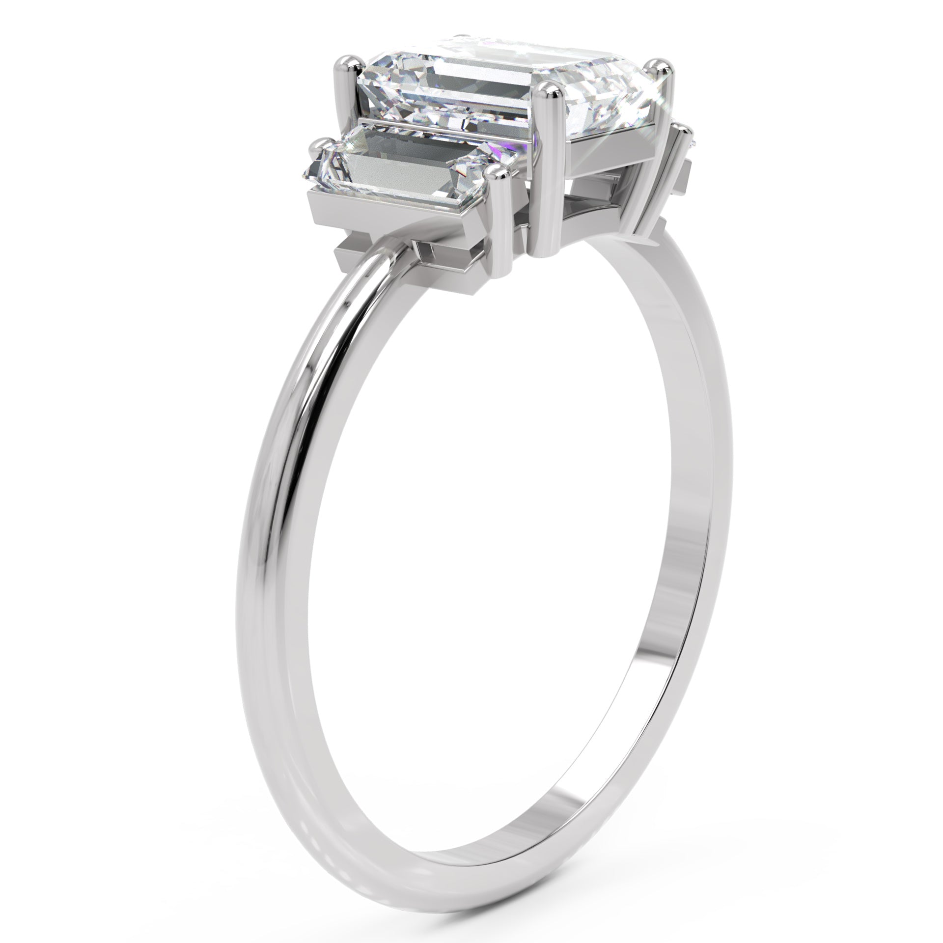 Inel de Logodnă din Aur 14k cu Trei Moissanite Tăietură Smarald de 1.4 ct din 14k Aur Alb - Castelo.ro