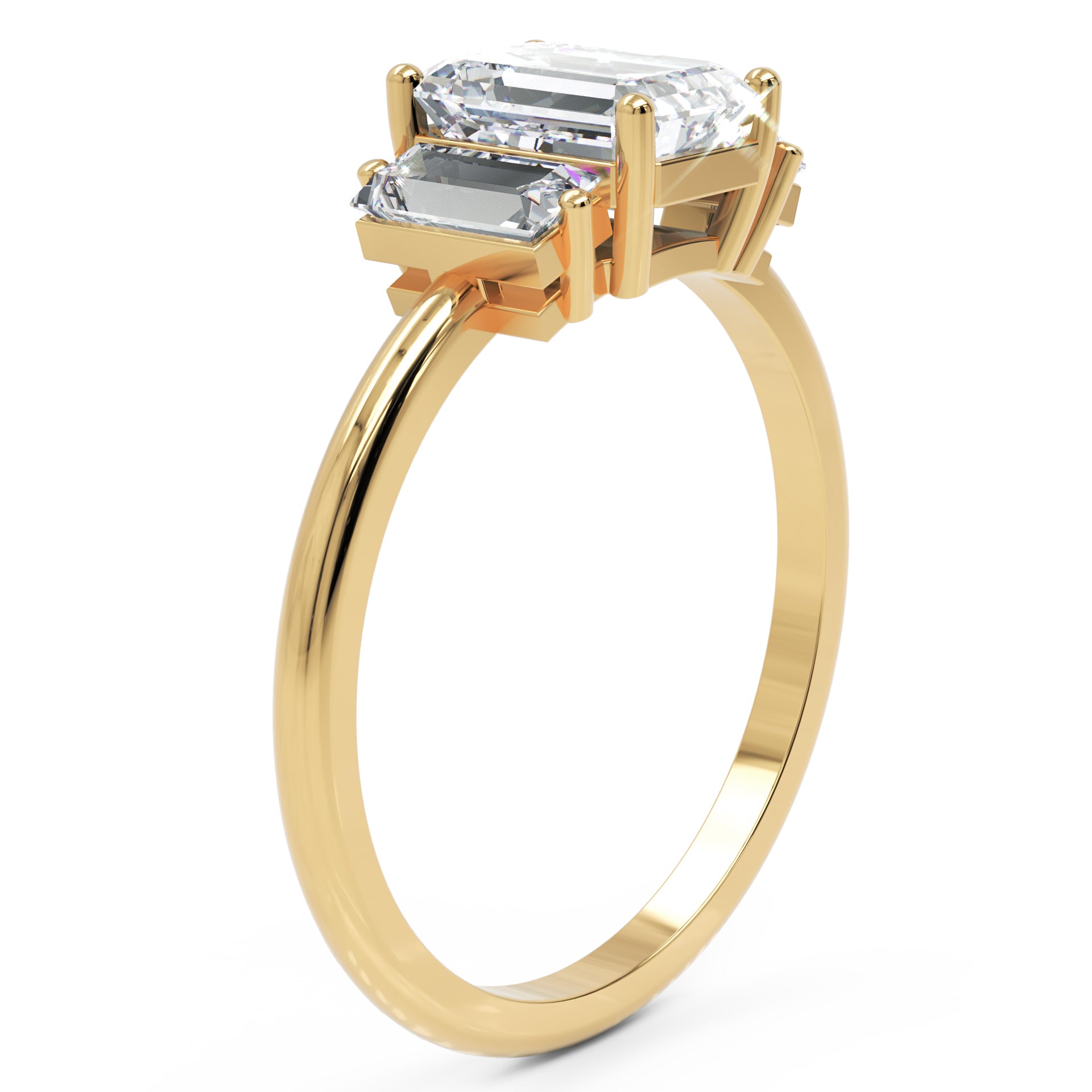 Inel de Logodnă din Aur 14k cu Trei Moissanite Tăietură Smarald de 1.4 ct din 14k Aur Galben - Castelo.ro