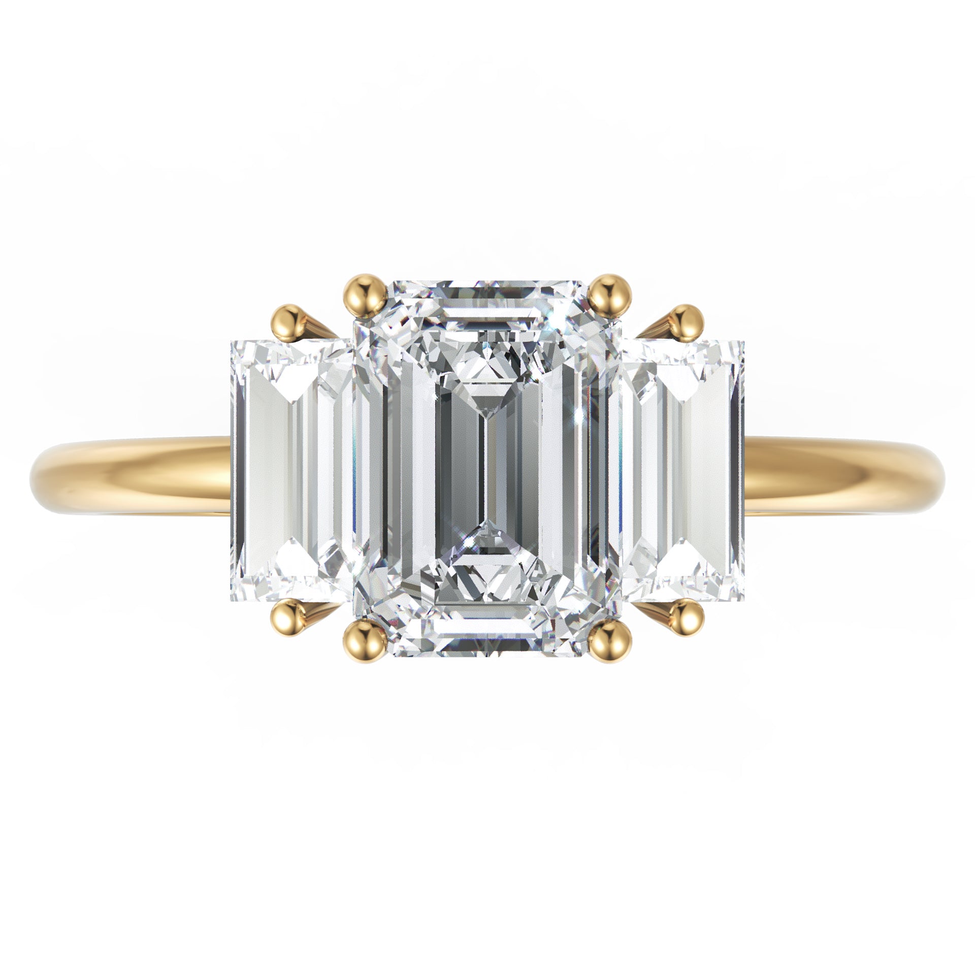 Inel de Logodnă din Aur 14k cu Trei Moissanite Tăietură Smarald de 1.4 ct din 14k Aur Galben - Castelo.ro