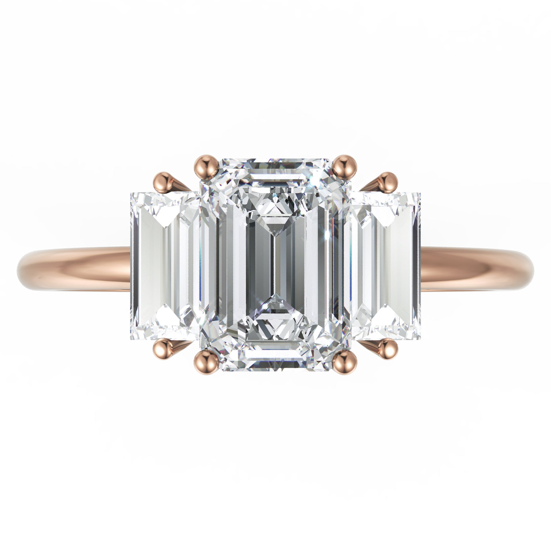 Inel de Logodnă din Aur 14k cu Trei Moissanite Tăietură Smarald de 1.4 ct din 14k Aur Roz - Castelo.ro