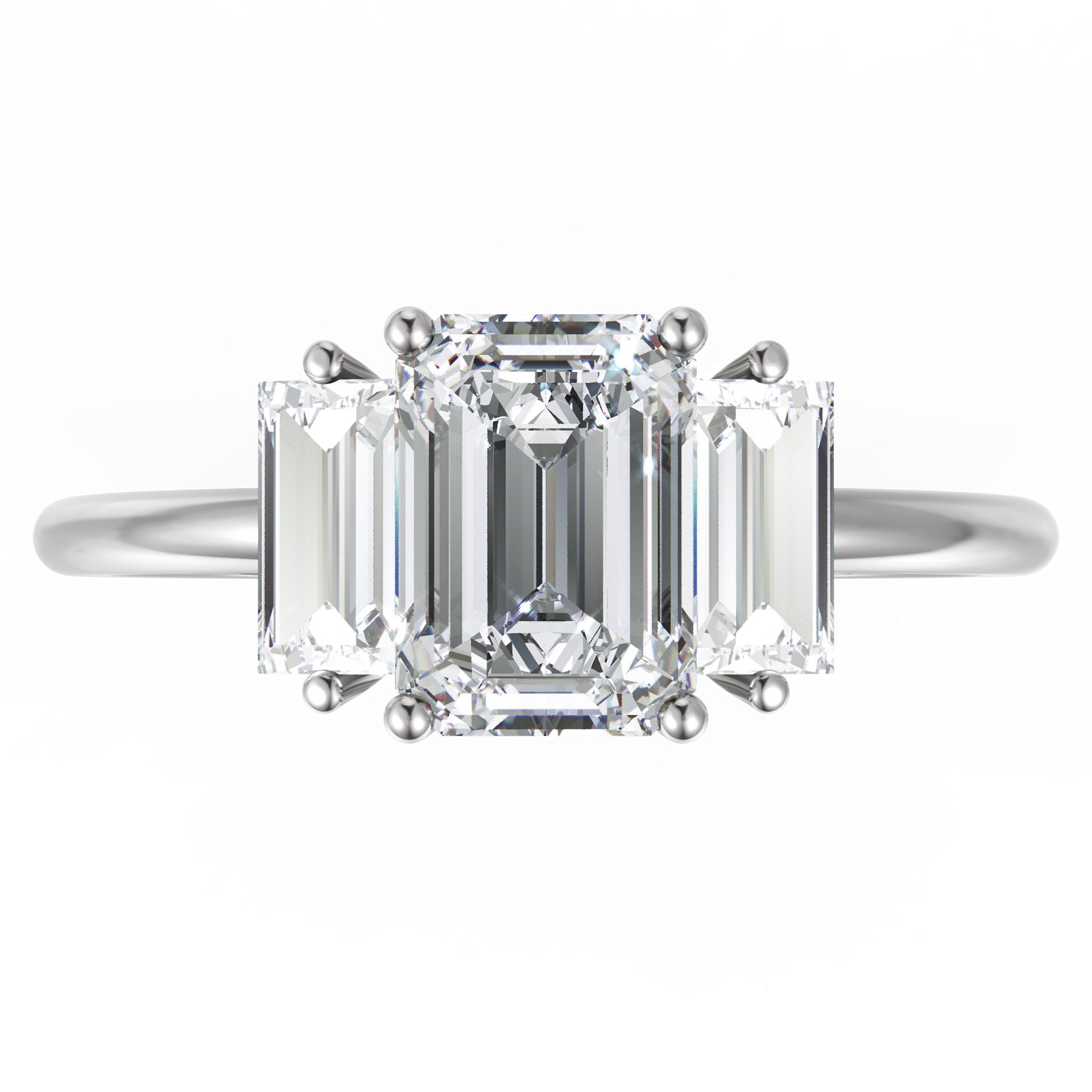 Inel de Logodnă din Aur 14k cu Trei Moissanite Tăietură Smarald de 1.4 ct din 14k Aur Alb - Castelo.ro