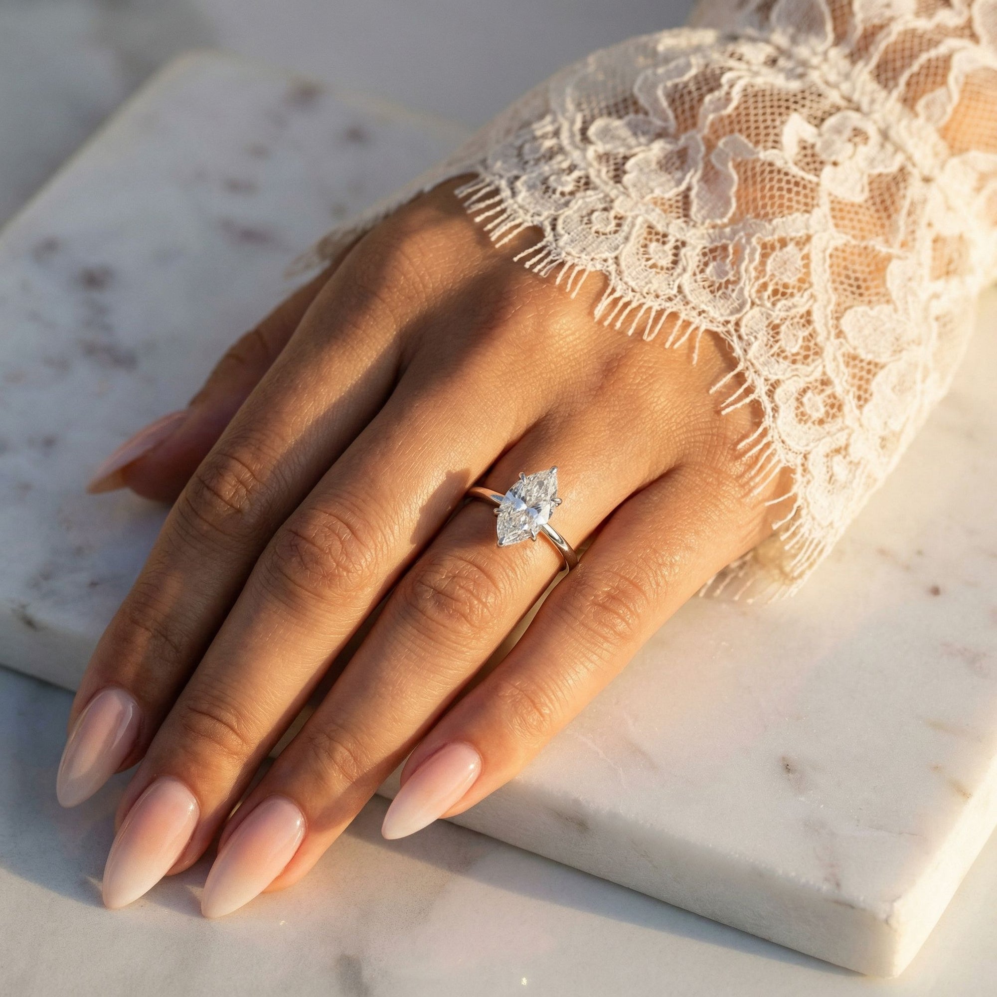 Inel de Logodnă din Aur 18k cu Diamant Marquise Creat în Laborator de 1.3 ct din Platina - Castelo.ro