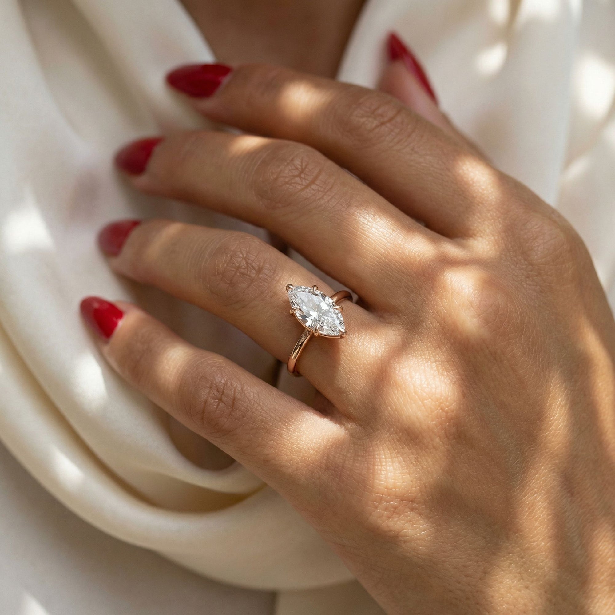 Inel de Logodnă din Aur 18k cu Diamant Marquise Creat în Laborator de 1.3 ct din 18k Aur Roz - Castelo.ro