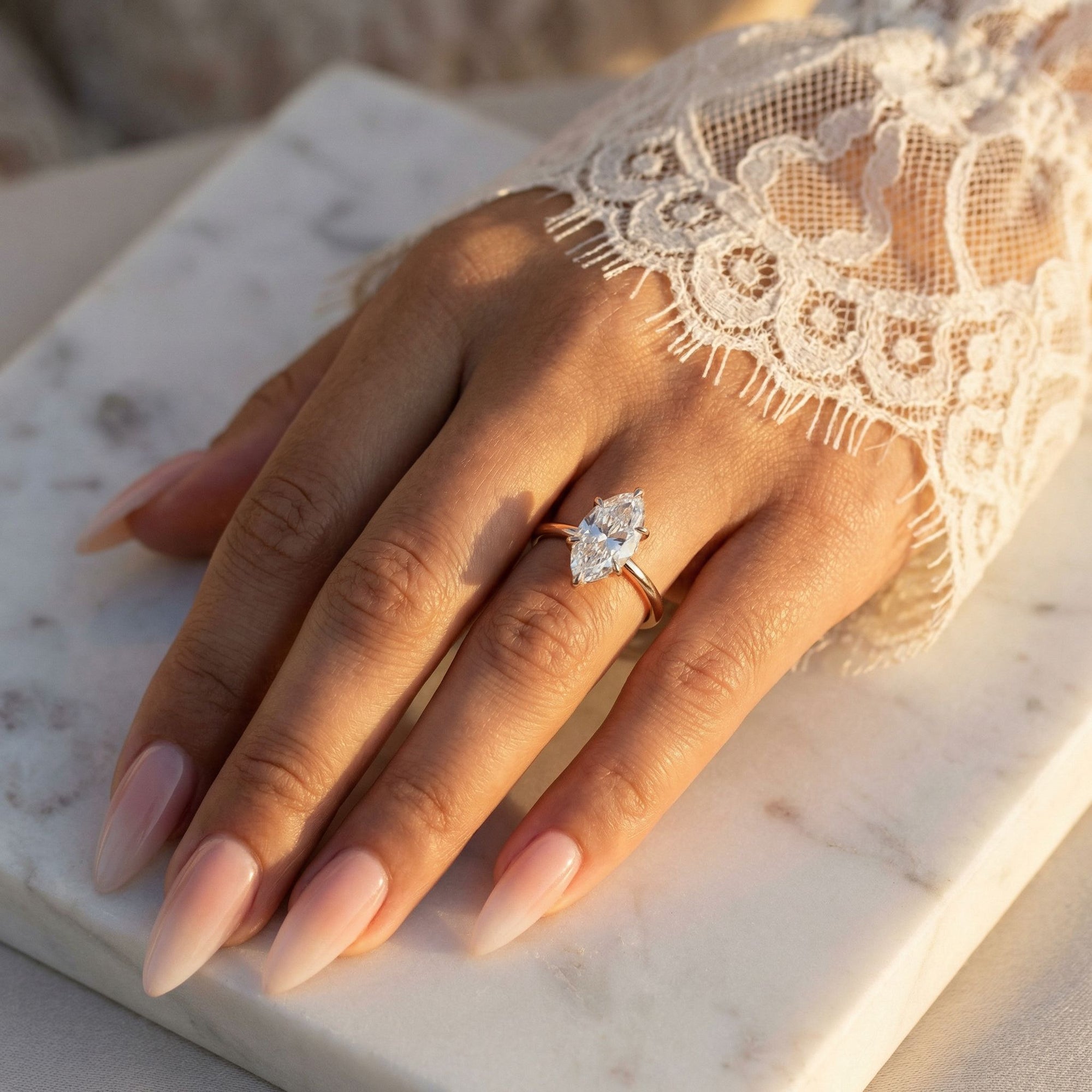 Inel de Logodnă din Aur 18k cu Diamant Marquise Creat în Laborator de 1.3 ct din 18k Aur Roz - Castelo.ro