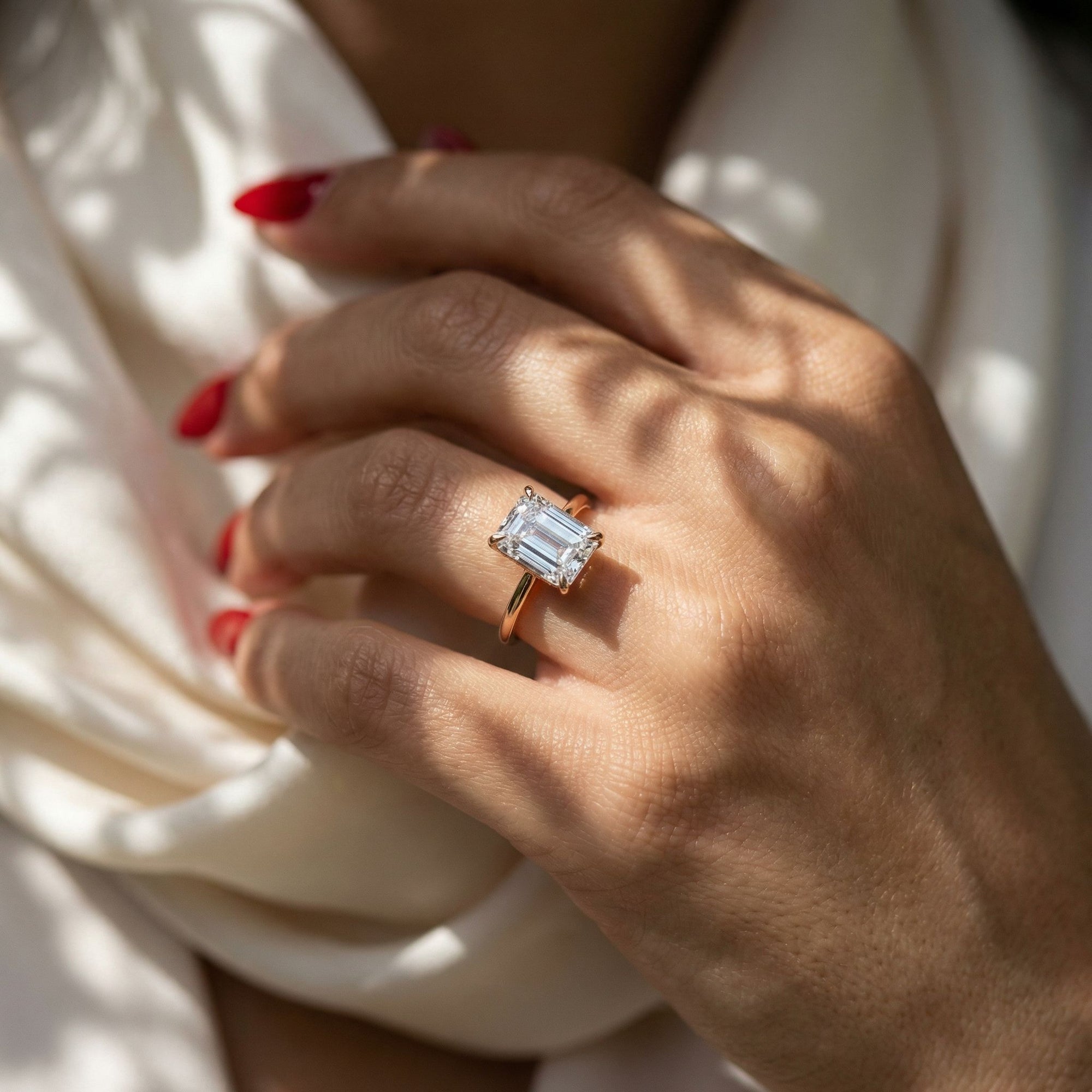 Inel de Logodnă din Aur 18k cu Diamant Creat în Laborator Tăietură Smarald de 1.4 ct din 18k Aur Roz - Castelo.ro