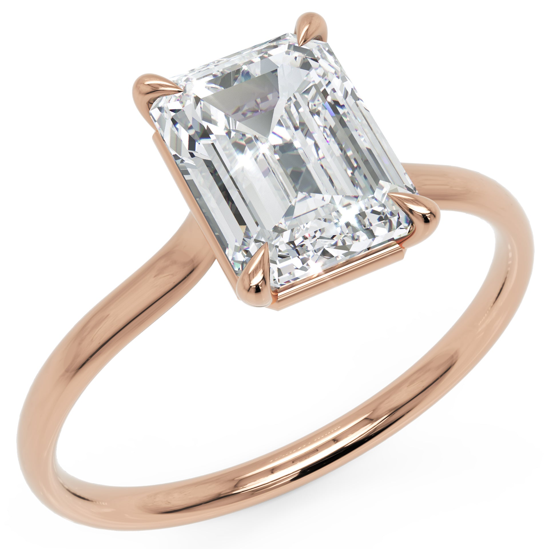 Inel de Logodnă din Aur 18k cu Diamant Creat în Laborator Tăietură Smarald de 1.4 ct din 18k Aur Roz - Castelo.ro