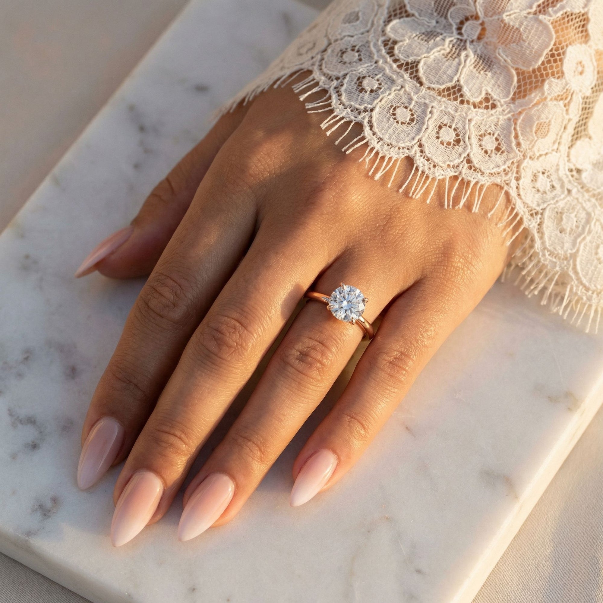 Inel de Logodnă din Aur 18k cu Diamant Creat în Laborator Solitaire Rotund de 1.5 ct din 18k Aur Roz - Castelo.ro