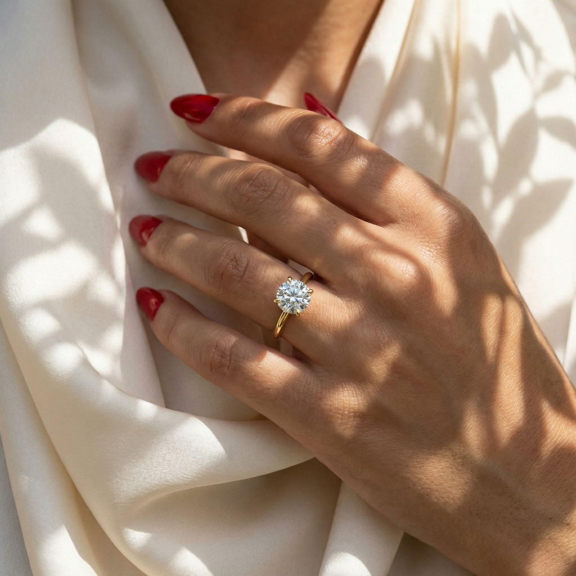 Inel de Logodnă din Aur 18k cu Diamant Creat în Laborator Solitaire Rotund de 1.5 ct din 18k Aur Galben - Castelo.ro