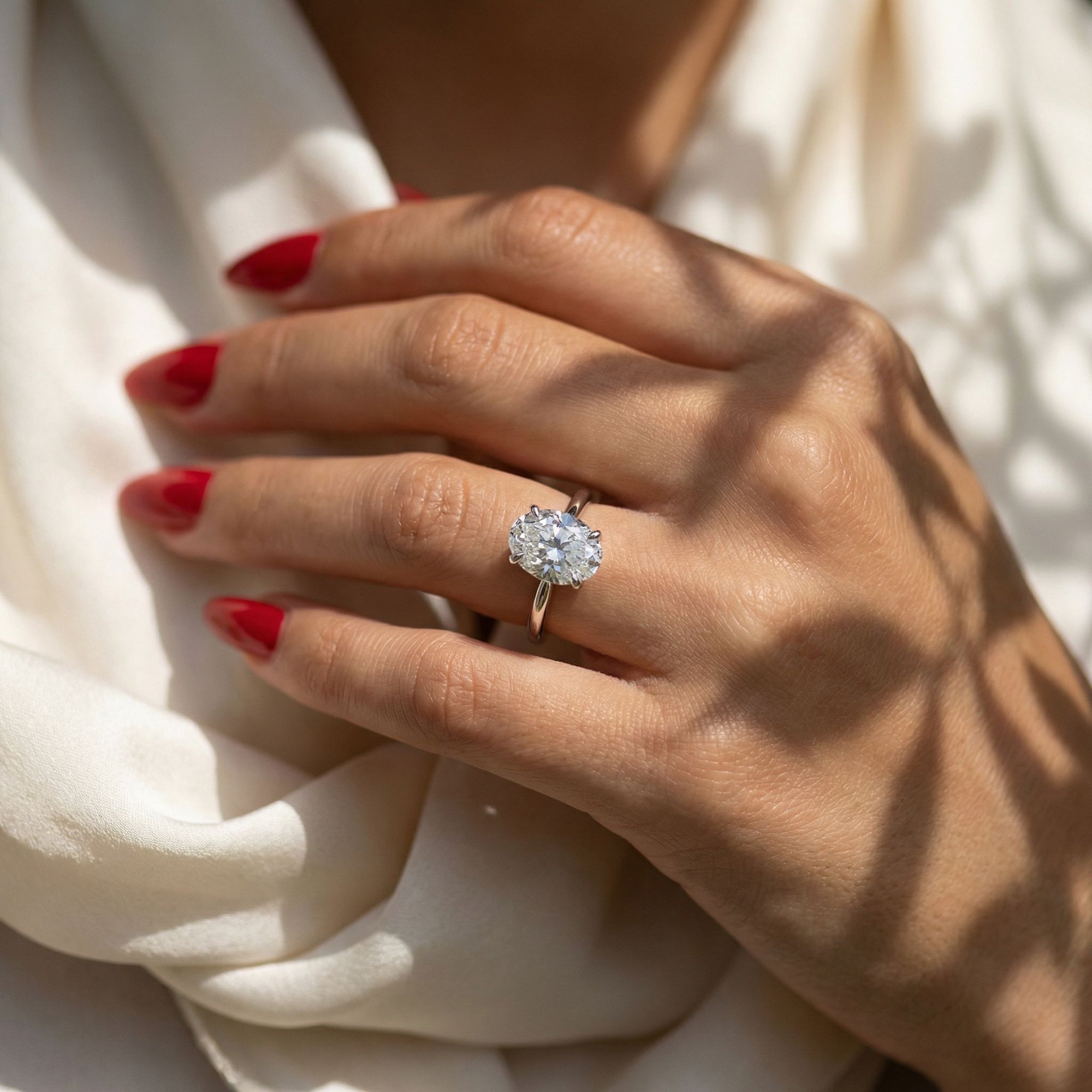 Inel de Logodnă din Aur 14k cu Diamant Creat în Laborator Oval de 1.5 ct din 14k Aur Alb - Castelo.ro