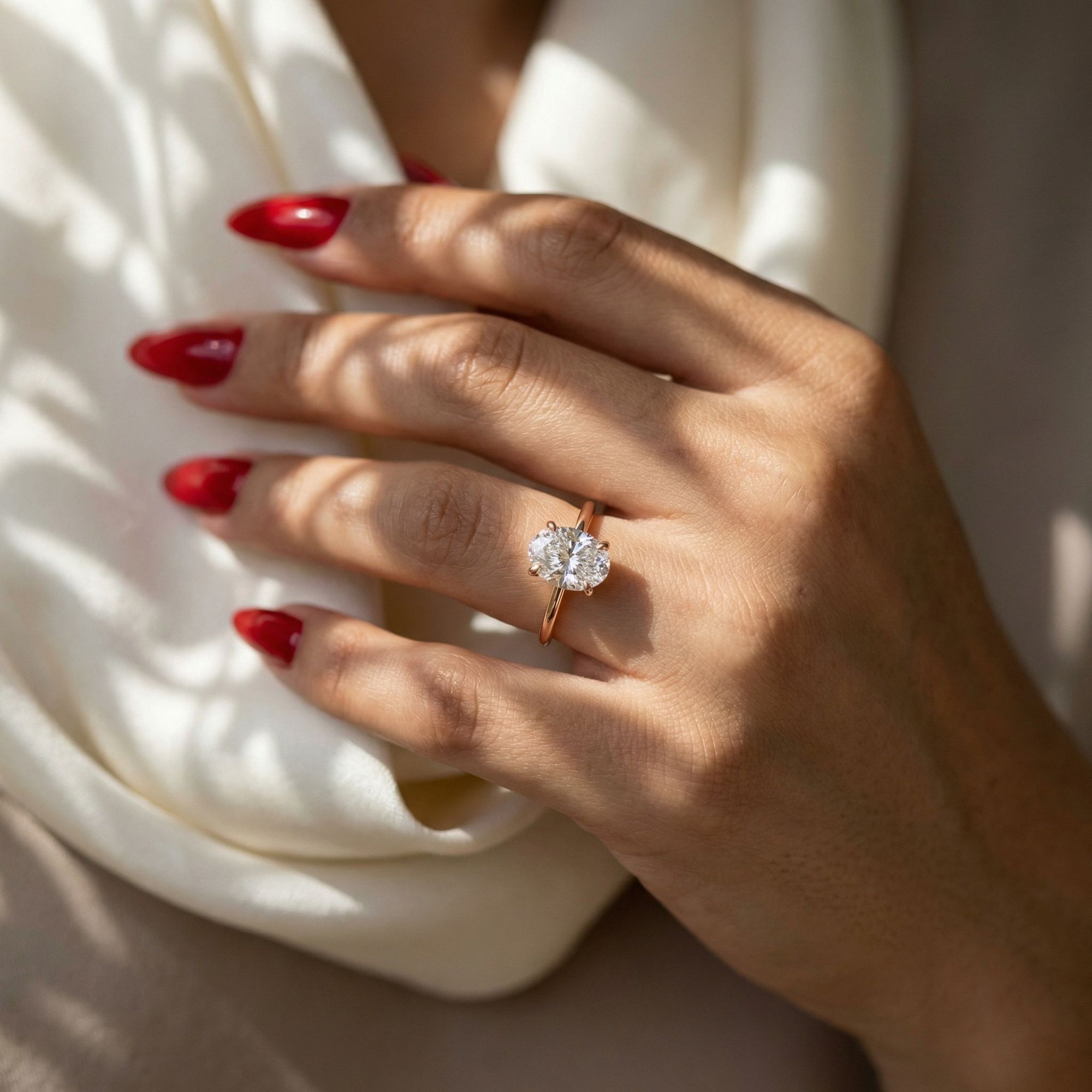 Inel de Logodnă din Aur 14k cu Diamant Creat în Laborator Oval de 1.5 ct din 14k Aur Roz - Castelo.ro