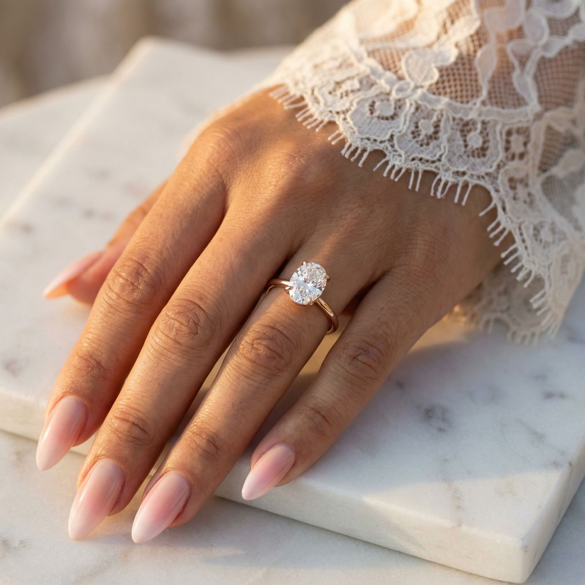 Inel de Logodnă din Aur 14k cu Diamant Creat în Laborator Oval de 1.5 ct din 14k Aur Roz - Castelo.ro