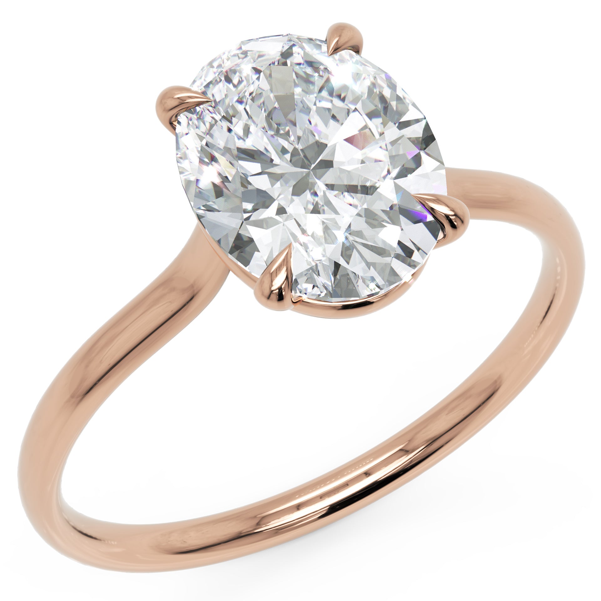 Inel de Logodnă din Aur 14k cu Diamant Creat în Laborator Oval de 1.5 ct din 14k Aur Roz - Castelo.ro