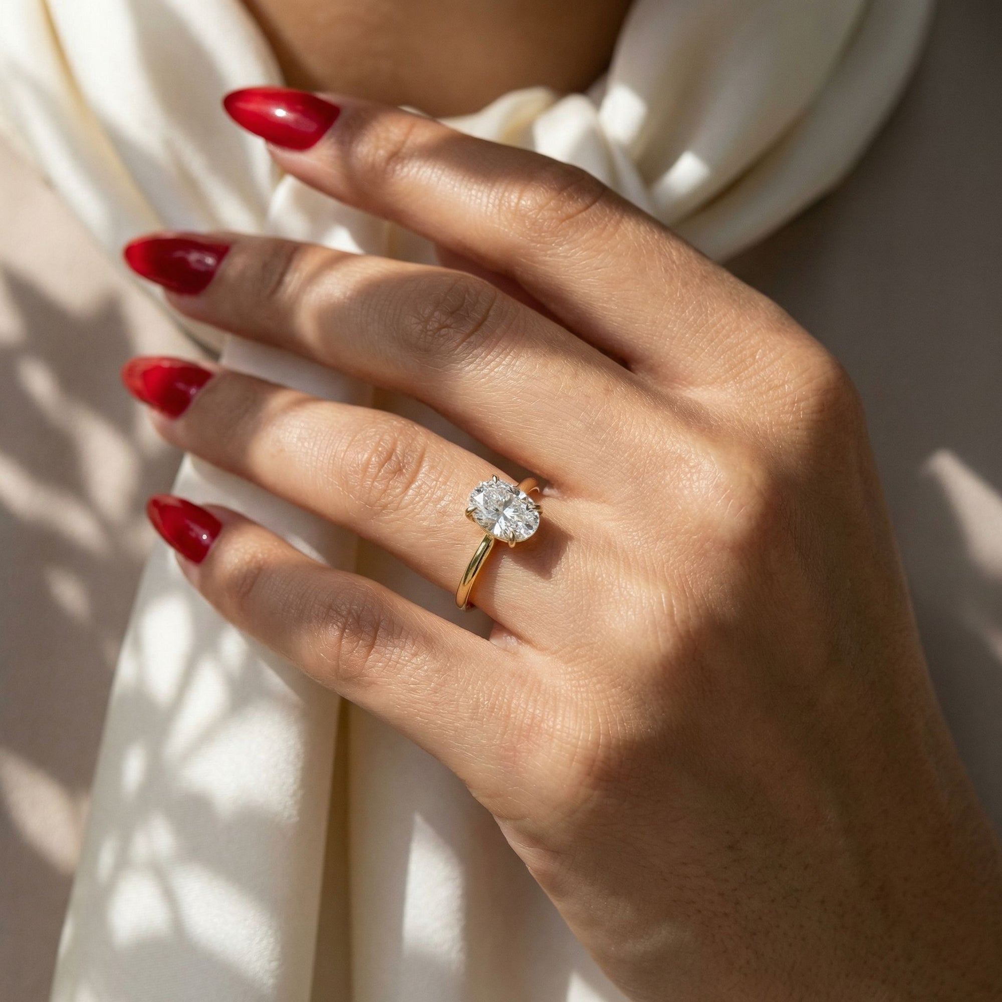 Inel de Logodnă din Aur 14k cu Diamant Creat în Laborator Oval de 1.5 ct din 14k Aur Galben - Castelo.ro