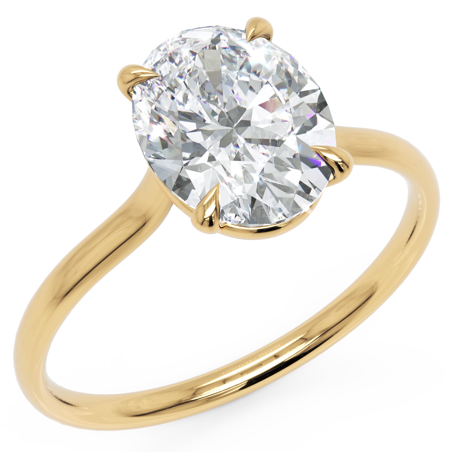 Inel de Logodnă din Aur 14k cu Diamant Creat în Laborator Oval de 1.5 ct din 14k Aur Galben - Castelo.ro