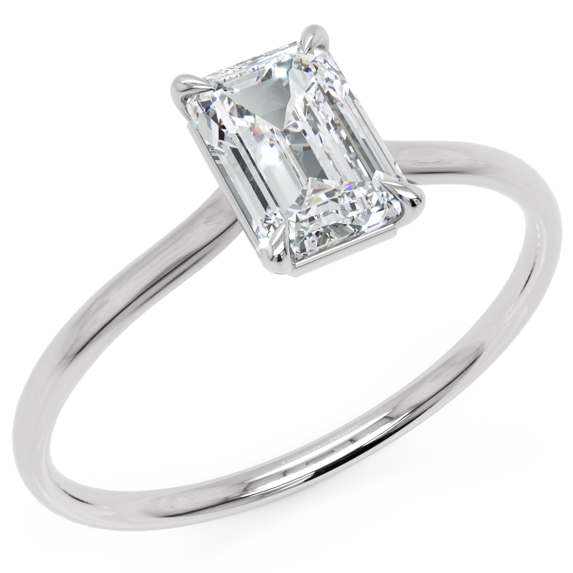 Inel de Logodnă din Aur 14k cu Moissanite Solitaire Tăietură Smarald de 0.7 ct din 14k Aur Alb - Castelo.ro