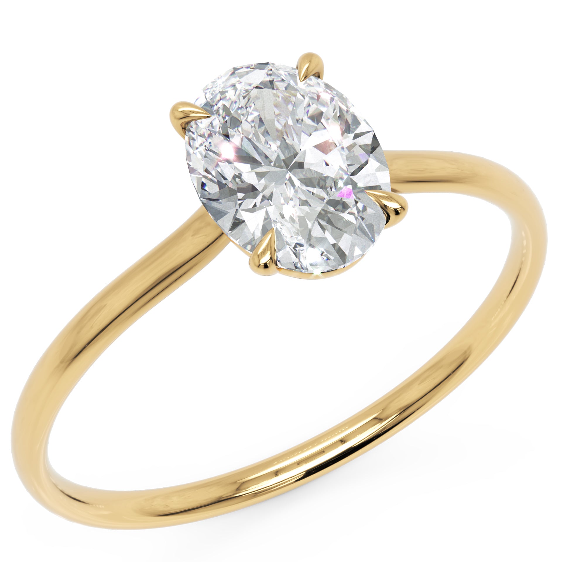 Inel de Logodnă Enigma din Aur 18k cu Moissanite Solitaire Oval de 0.8 ct din 18k Aur Galben - Castelo.ro