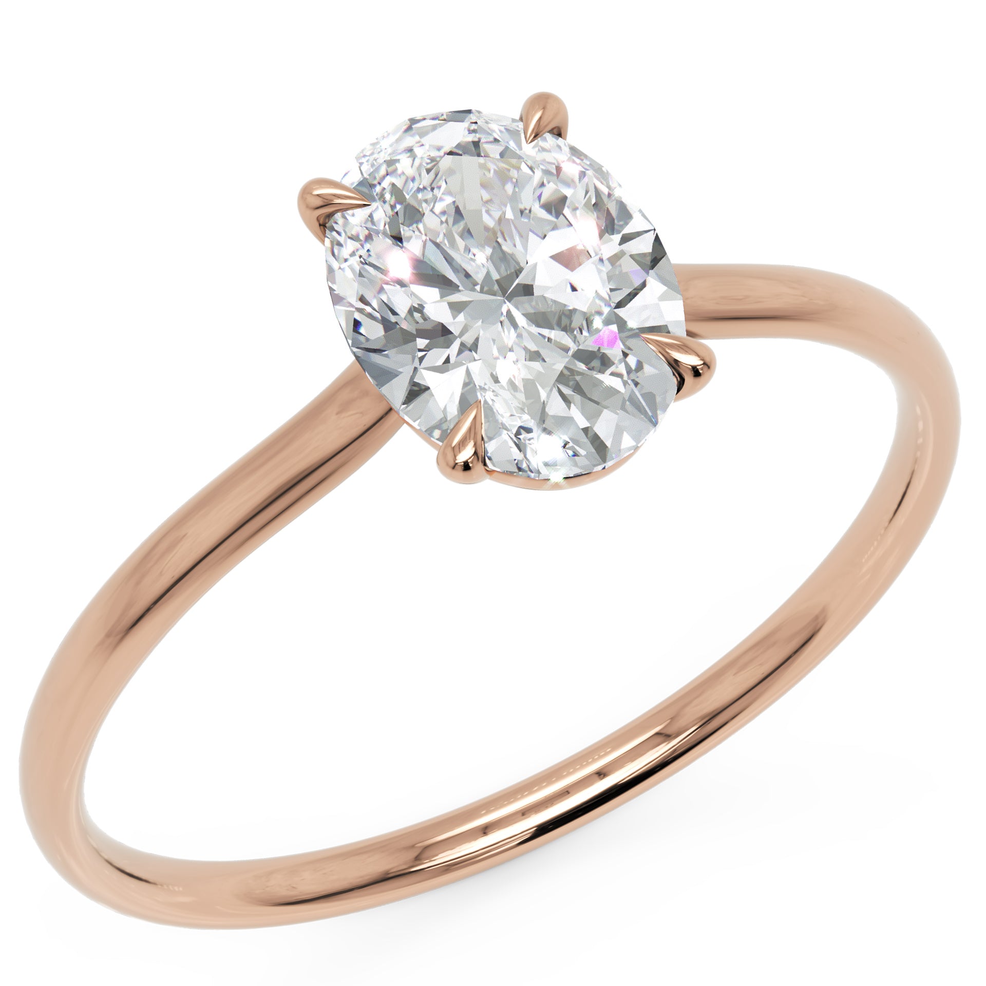 Inel de Logodnă Enigma din Aur 18k cu Moissanite Solitaire Oval de 0.8 ct din 18k Aur Roz - Castelo.ro