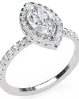 Inel de Logodnă Marquise Pave din Aur 14k cu Diamante Create în Laborator și Halo de 1.17 ct
