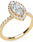 Inel de Logodnă Marquise Pave din Aur 14k cu Diamante Create în Laborator și Halo de 1.17 ct