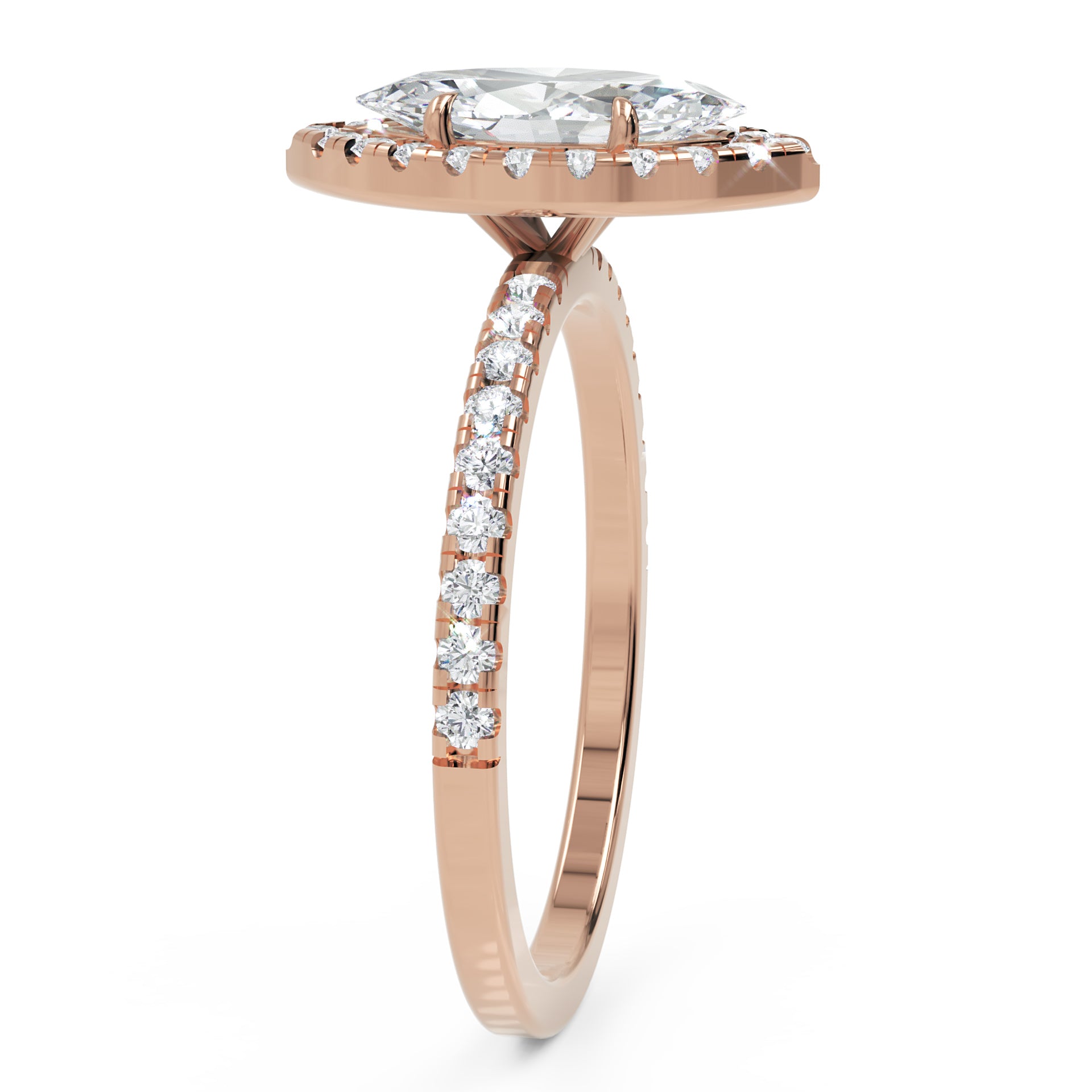 Inel de Logodnă Marquise Pave din Aur 14k cu Diamante Create în Laborator și Halo de 1.17 ct