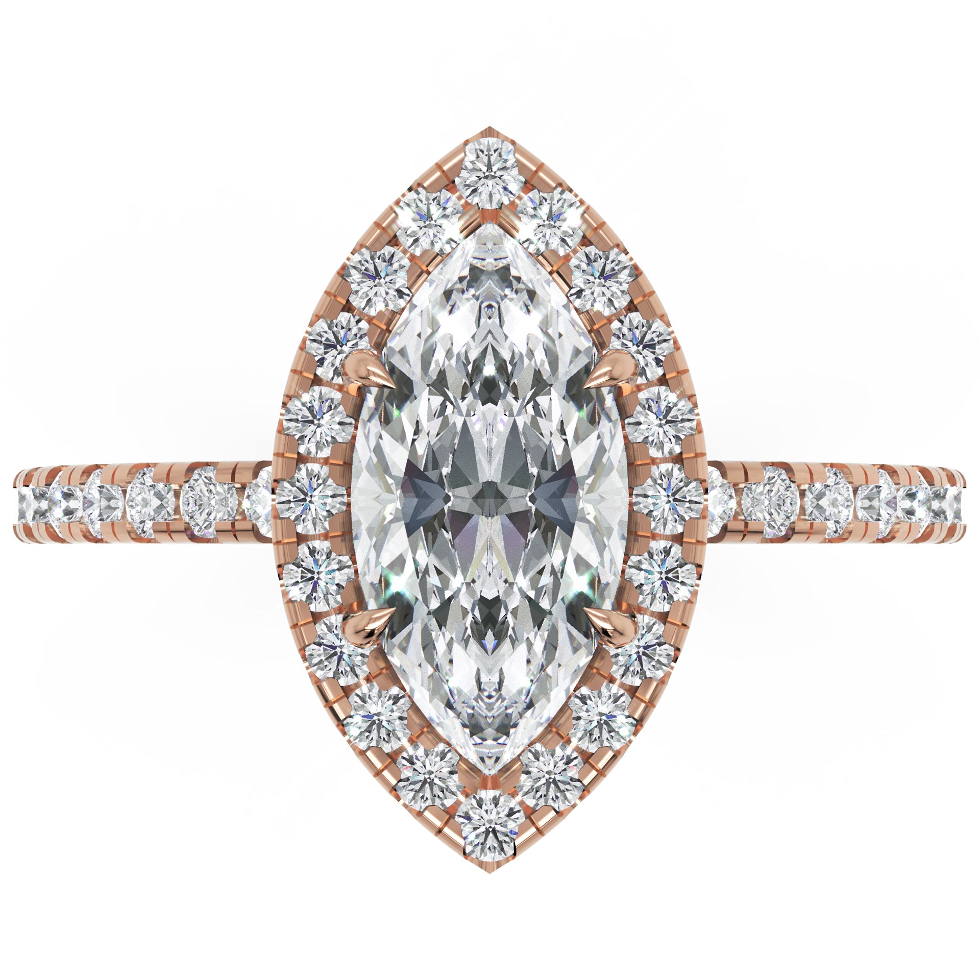 Inel de Logodnă Marquise Pave din Aur 14k cu Diamante Create în Laborator și Halo de 1.17 ct