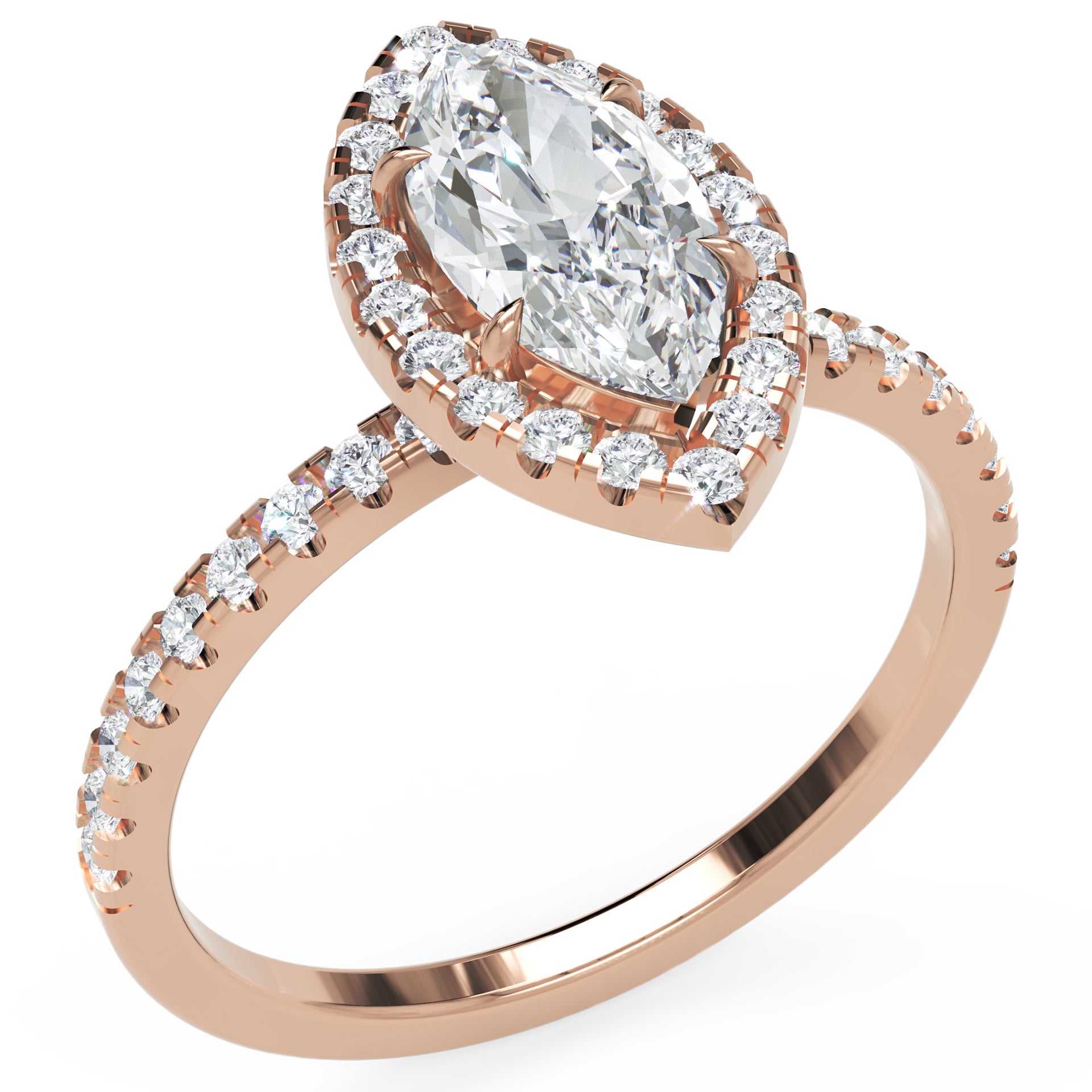 Inel de Logodnă Marquise Pave din Aur 14k cu Diamante Create în Laborator și Halo de 1.17 ct