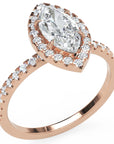 Inel de Logodnă Marquise Pave din Aur 14k cu Diamante Create în Laborator și Halo de 1.17 ct