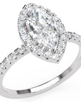 Inel de Logodnă Marquise Pave din Aur 14k cu Moissanite și Halo de 1.17 ct din 14k Aur Alb - Castelo.ro