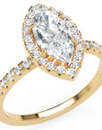 Inel de Logodnă Marquise Pave din Aur 14k cu Moissanite și Halo de 1.17 ct din 14k Aur Galben - Castelo.ro