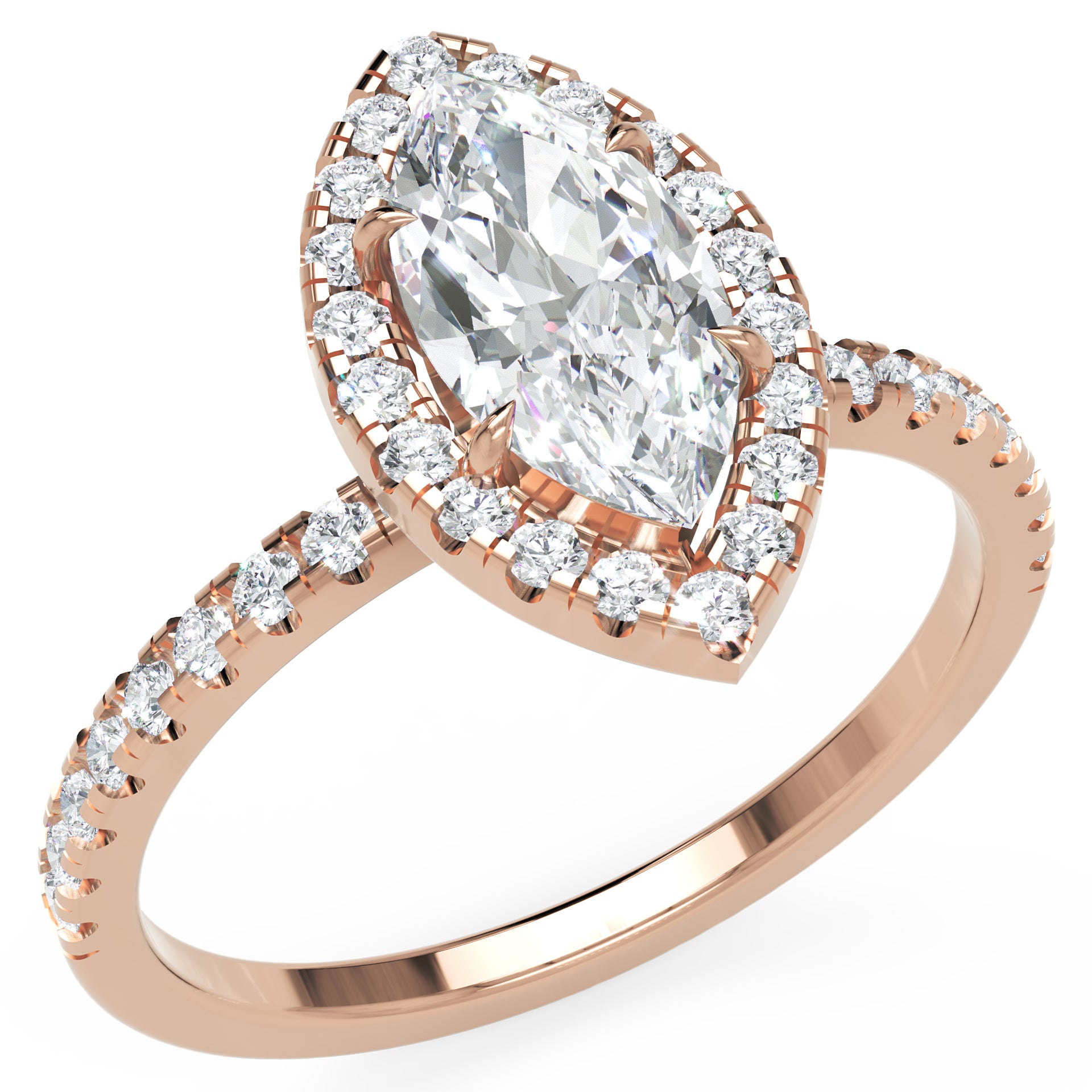 Inel de Logodnă Marquise Pave din Aur 14k cu Moissanite și Halo de 1.17 ct din 14k Aur Roz - Castelo.ro