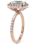 Inel de Logodnă Emerald Pave din Aur 18k cu Moissanite și Halo de 2.9 ct din 18k Aur Roz - Castelo.ro