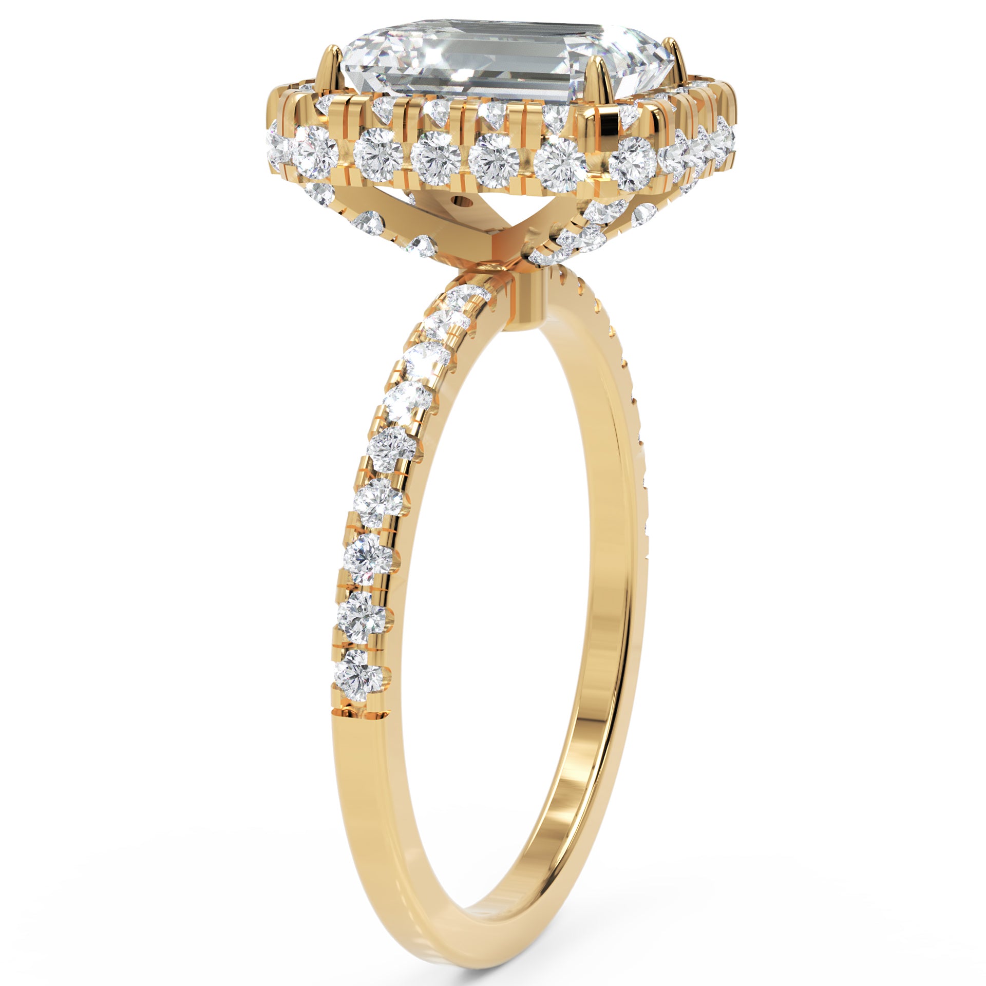 Inel de Logodnă Emerald Pave din Aur 18k cu Moissanite și Halo de 2.9 ct din 18k Aur Galben - Castelo.ro