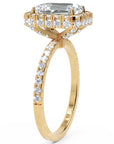 Inel de Logodnă Emerald Pave din Aur 18k cu Moissanite și Halo de 2.9 ct din 18k Aur Galben - Castelo.ro