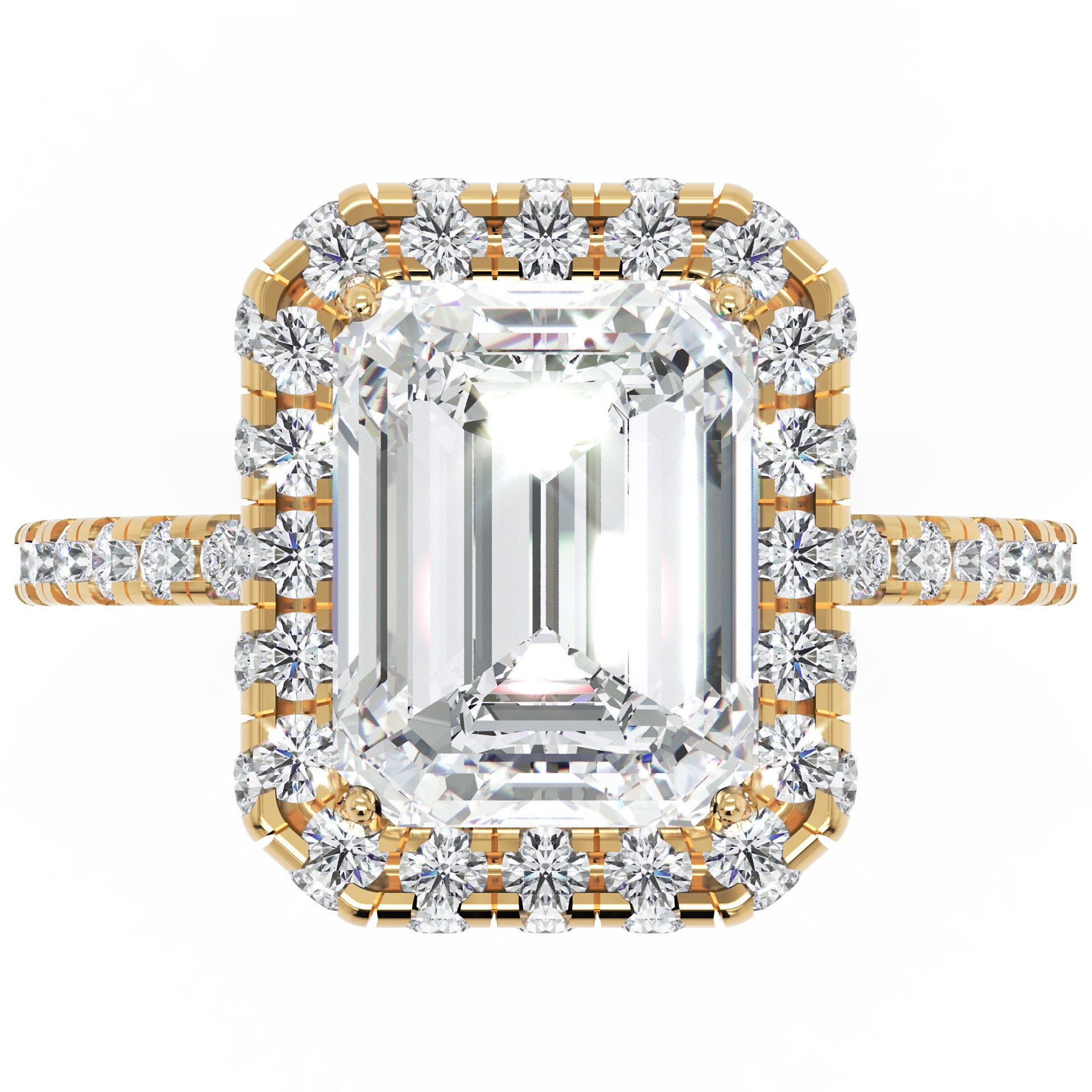 Inel de Logodnă Emerald Pave din Aur 14k cu Moissanite și Halo de 2.9 ct din 14k Aur Galben - Castelo.ro