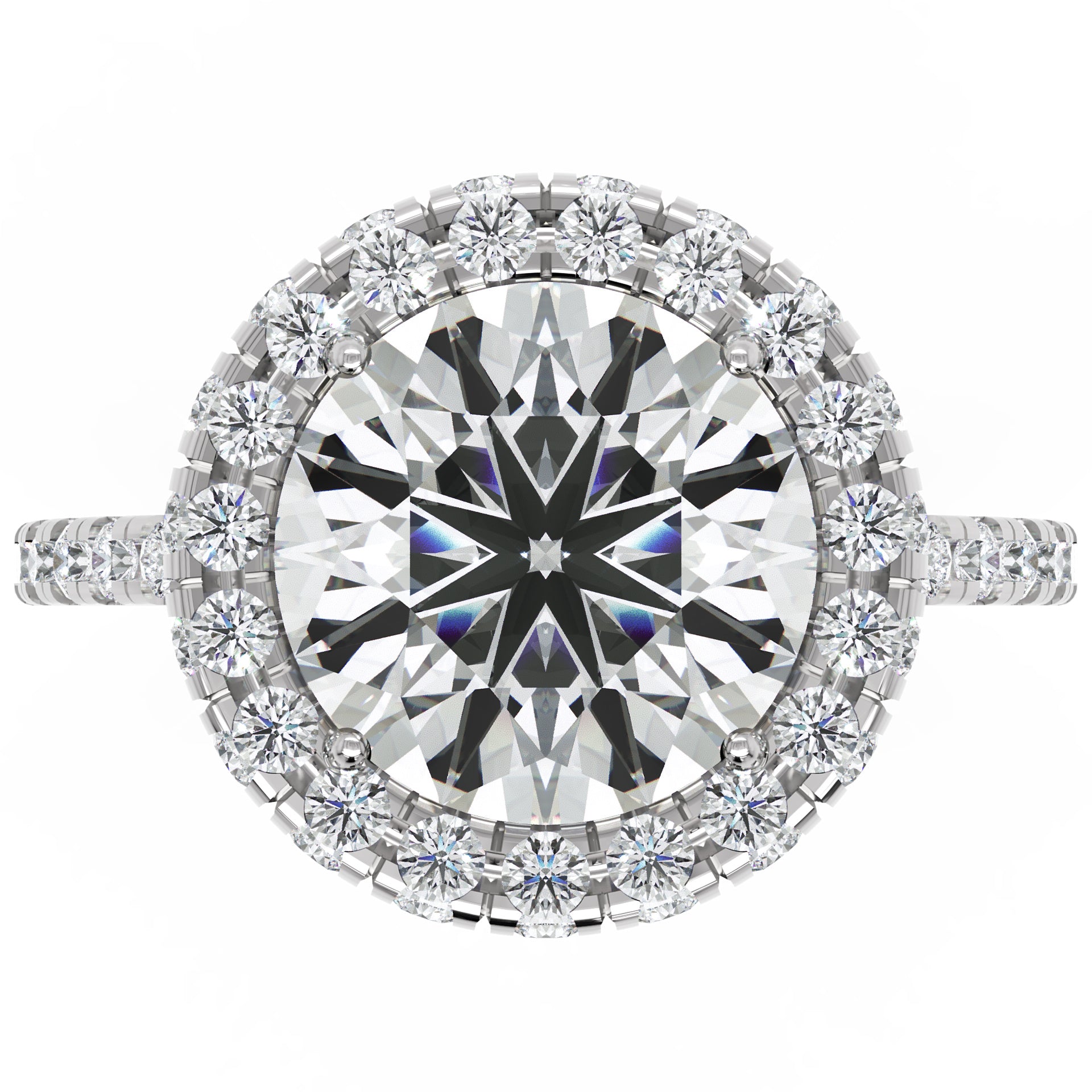 Inel de Logodnă Rotund Pave din Aur 18k cu Moissanite și Halo de 2.9 ct din Platina - Castelo.ro