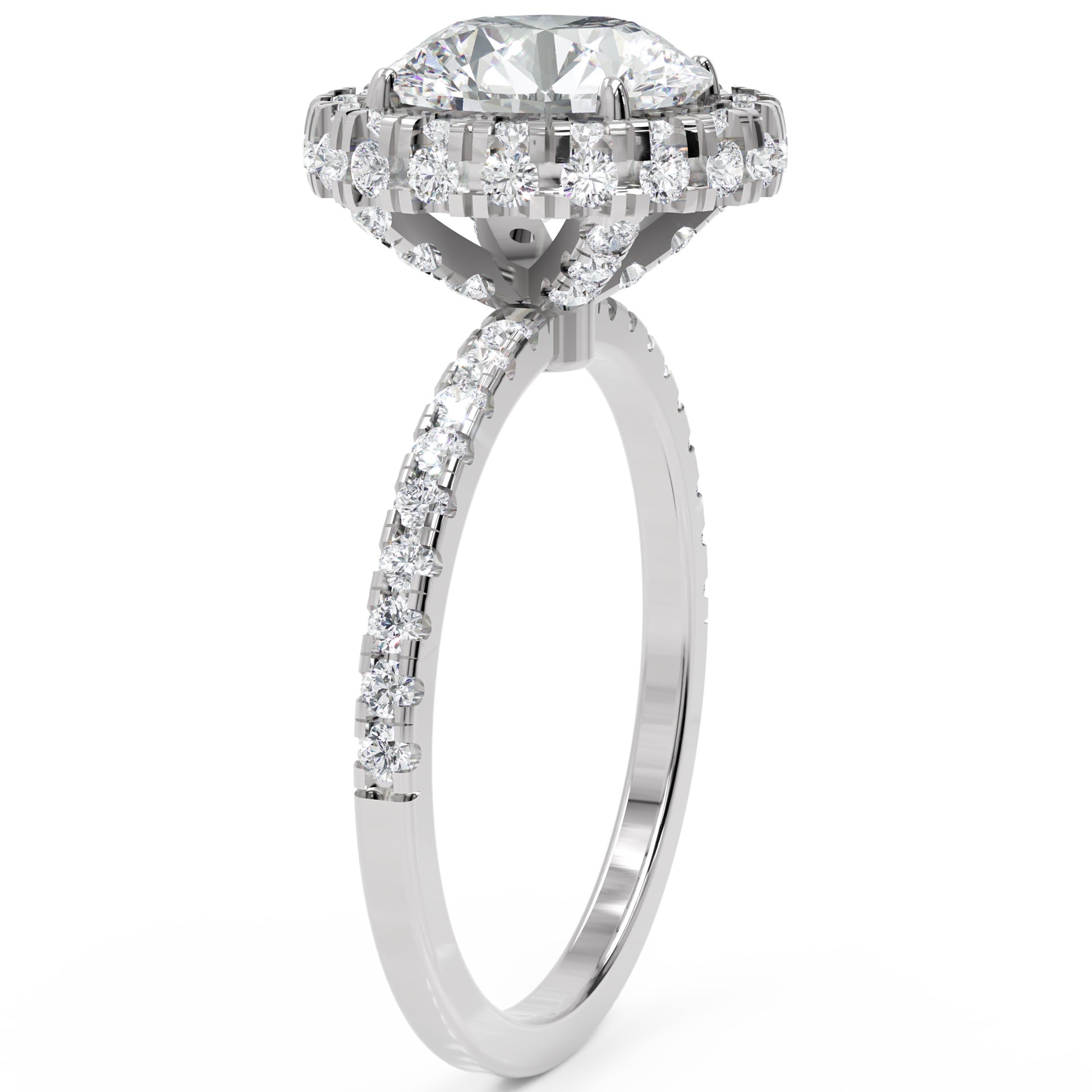 Inel de Logodnă Rotund Pave din Aur 18k cu Moissanite și Halo de 2.9 ct din Platina - Castelo.ro