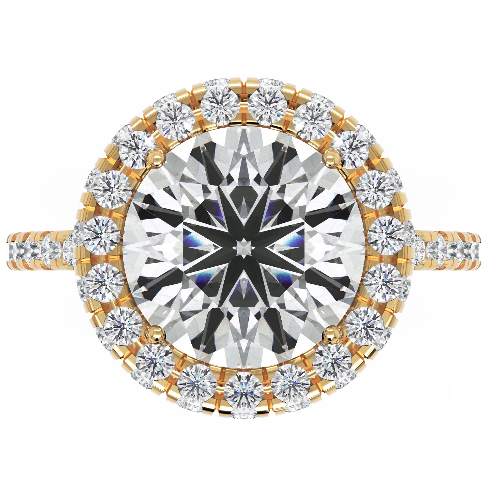 Inel de Logodnă Rotund Pave din Aur 18k cu Moissanite și Halo de 2.9 ct din 18k Aur Galben - Castelo.ro