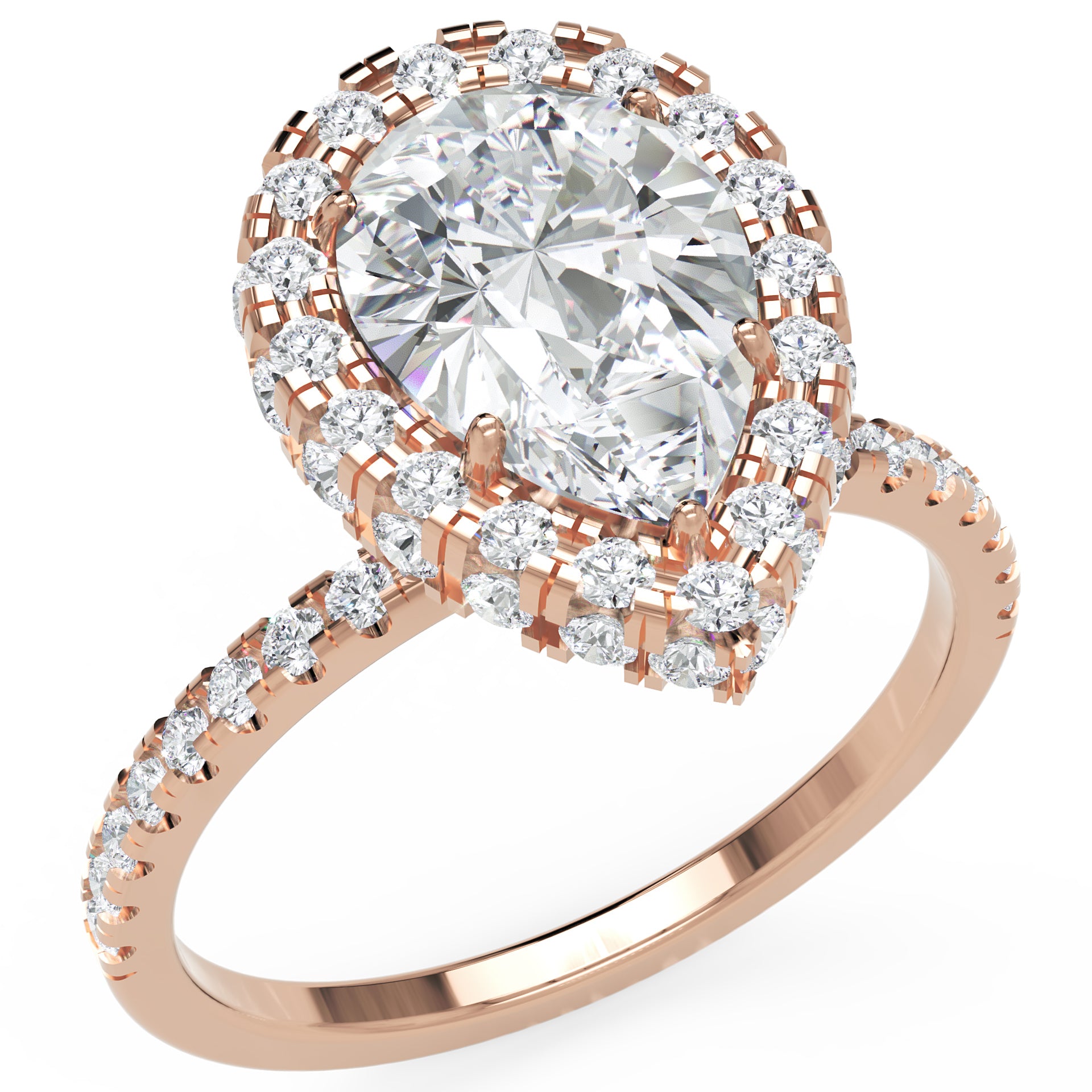 Inel de Logodnă Pară Pave din Aur 14k cu Diamante Create în Laborator și Halo de 2.5 ct