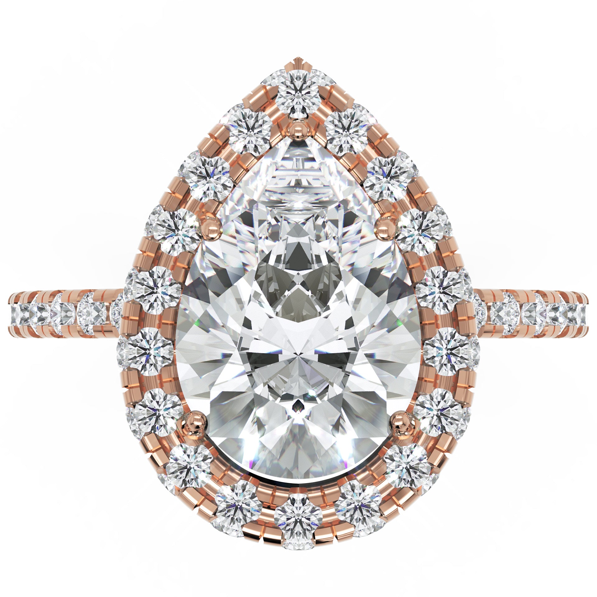 Inel de Logodnă Pară Pave din Aur 14k cu Diamante Create în Laborator și Halo de 2.5 ct