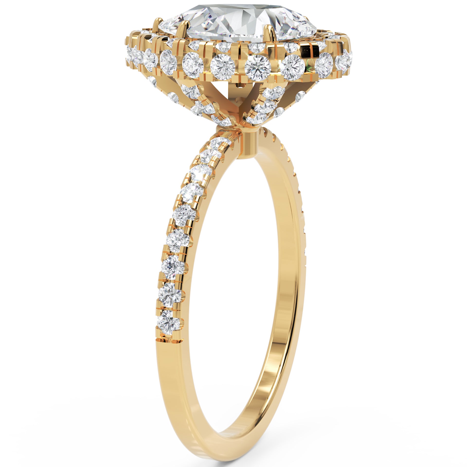 Inel de Logodnă Pară Pave din Aur 14k cu Diamante Create în Laborator și Halo de 2.5 ct