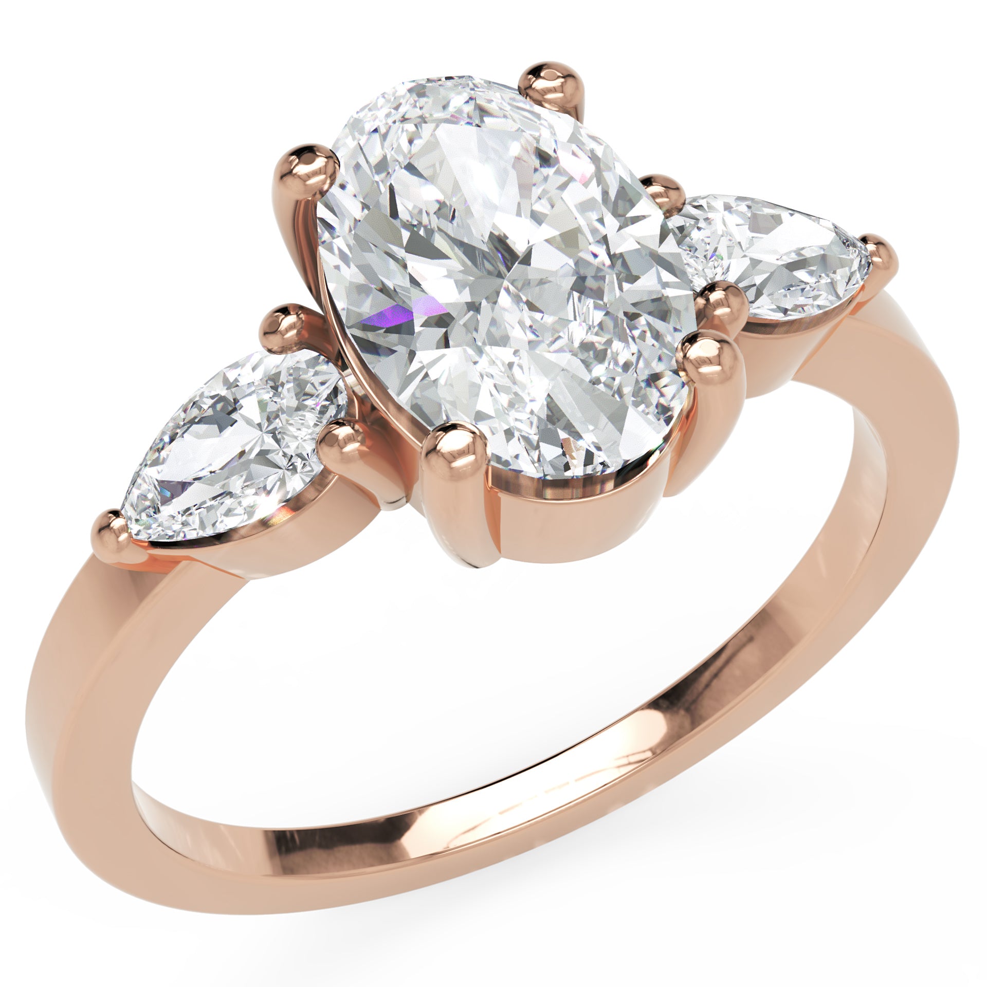 Inel de Logodnă Oval și Pară din Aur 18k cu Moissanite de 1.5 ct din 18k Aur Roz - Castelo.ro