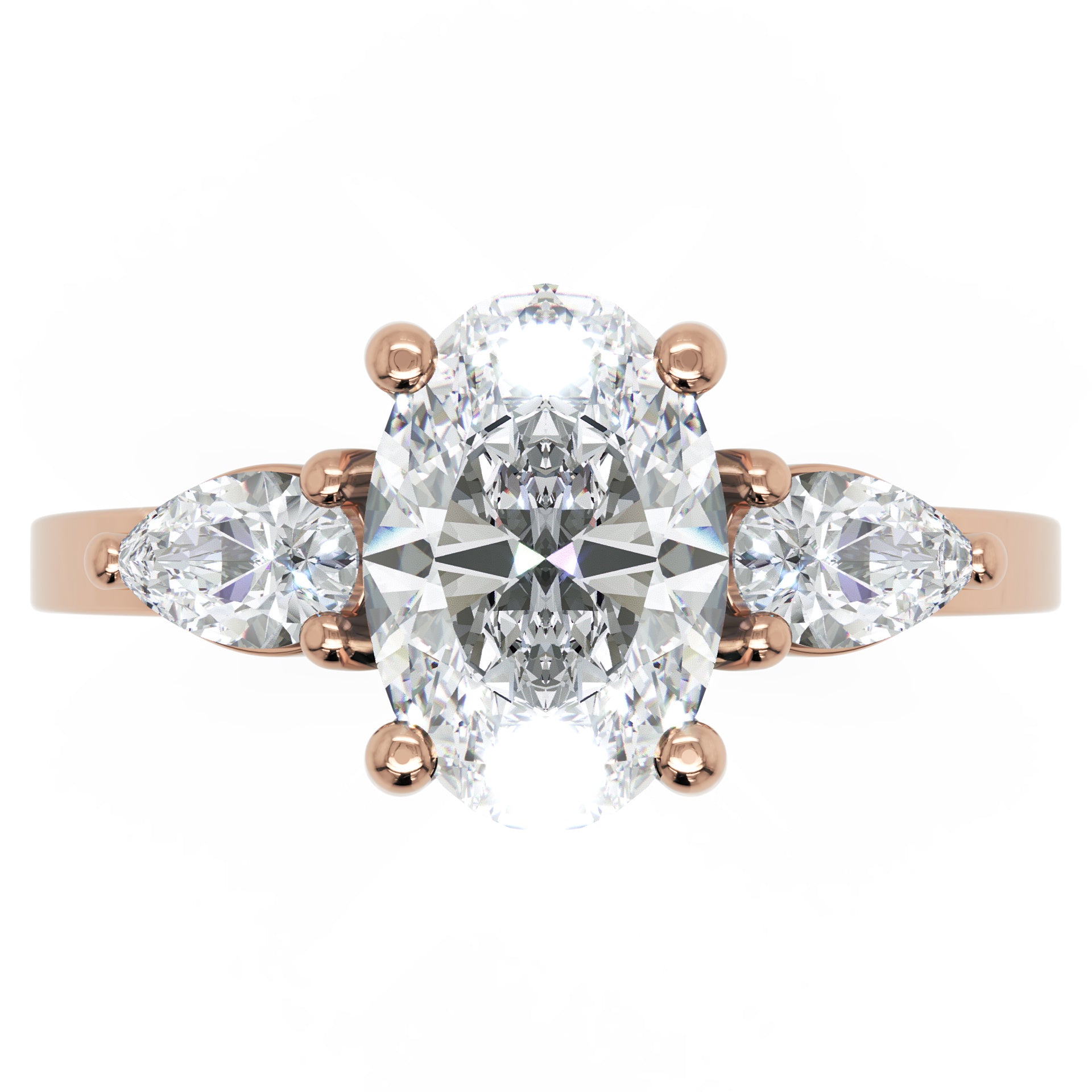 Inel de Logodnă Oval și Pară din Aur 18k cu Moissanite de 1.5 ct din 18k Aur Roz - Castelo.ro