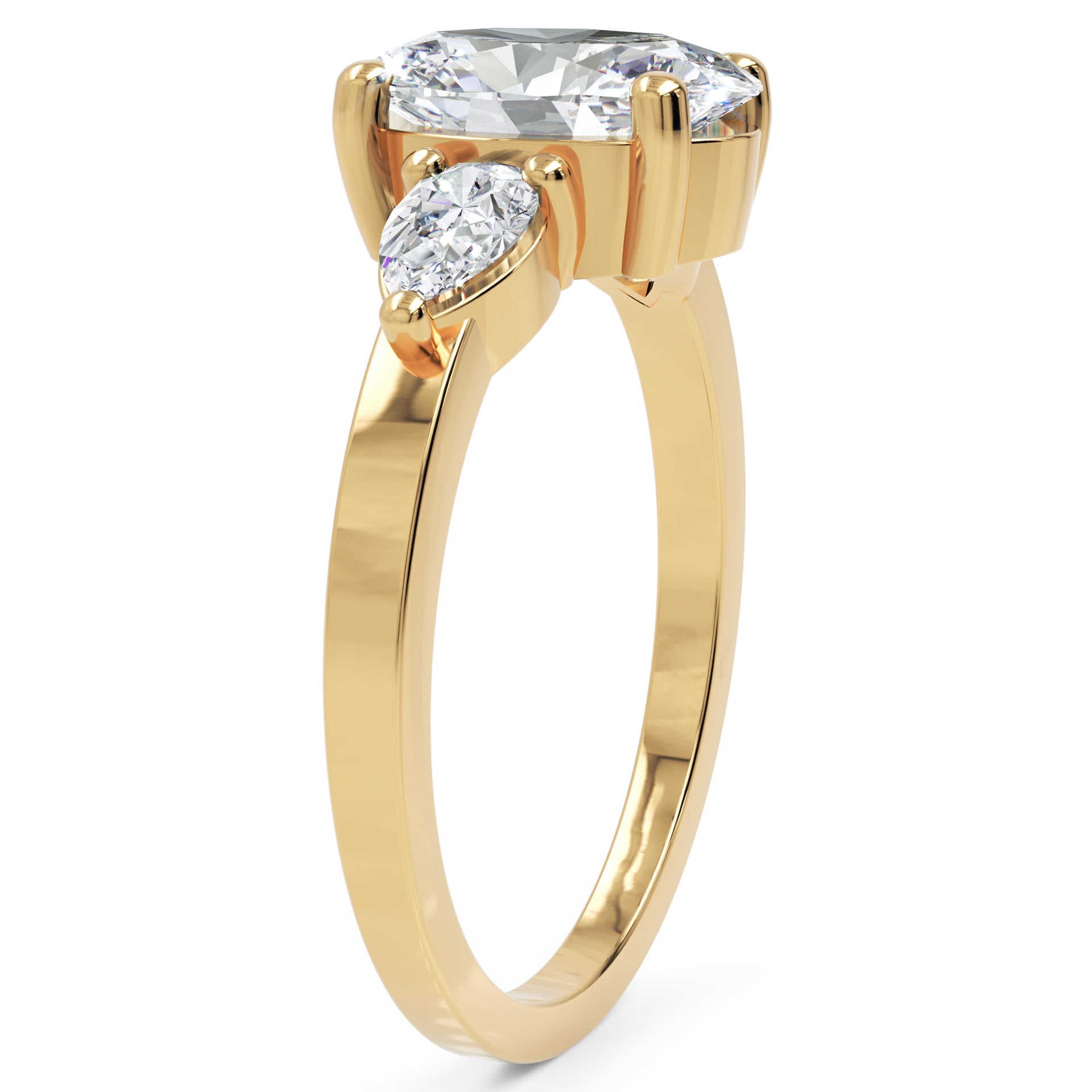 Inel de Logodnă Oval și Pară din Aur 18k cu Moissanite de 1.5 ct din 18k Aur Galben - Castelo.ro